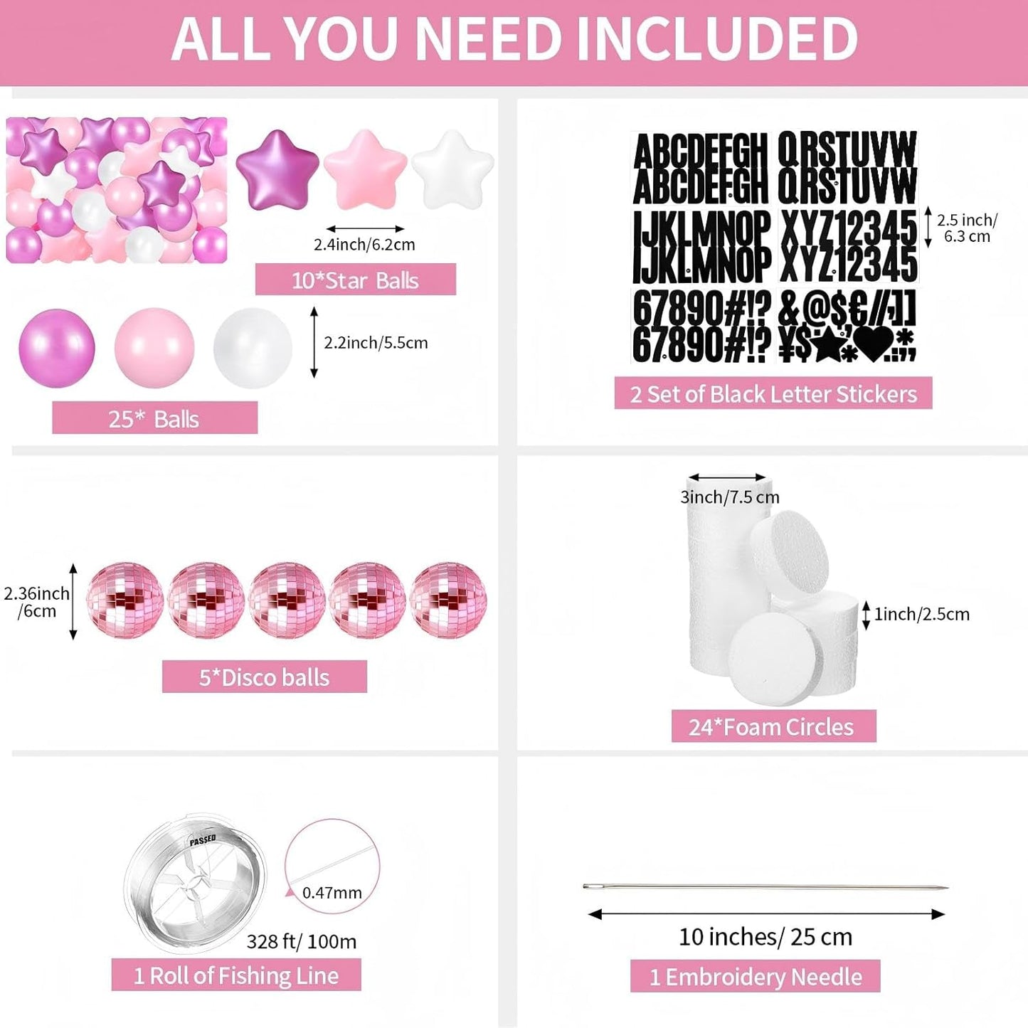 Giant Friendship Bracelet Garland Kit, DIY Birthday Banner with Letters Ball Jumbo Customizable Friendship Bracelet Decor for Halloween Christmas Wedding Party(White, Pink)