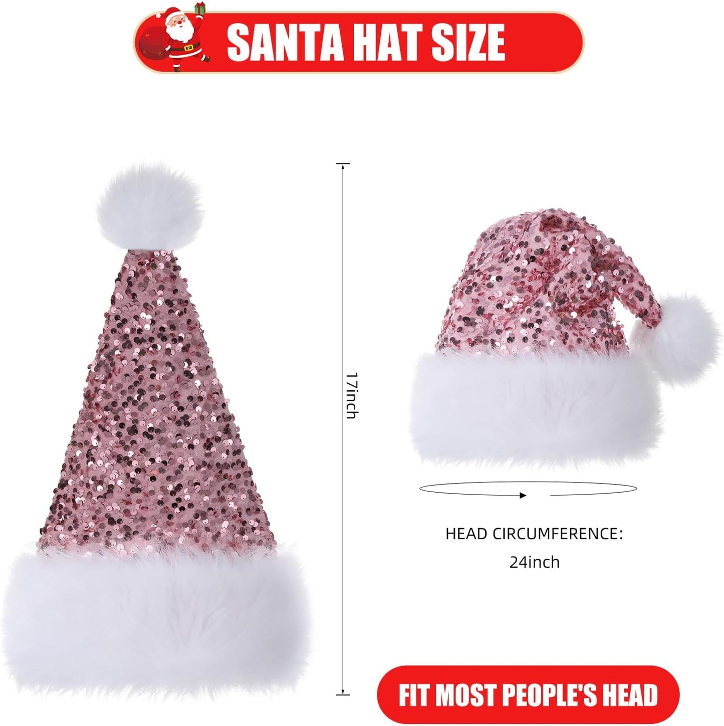 Personalized Sequin Santa Hat for Adults, Red Glitter Christmas Party Hat, Xmas Halloween New Year Holiday Headwear