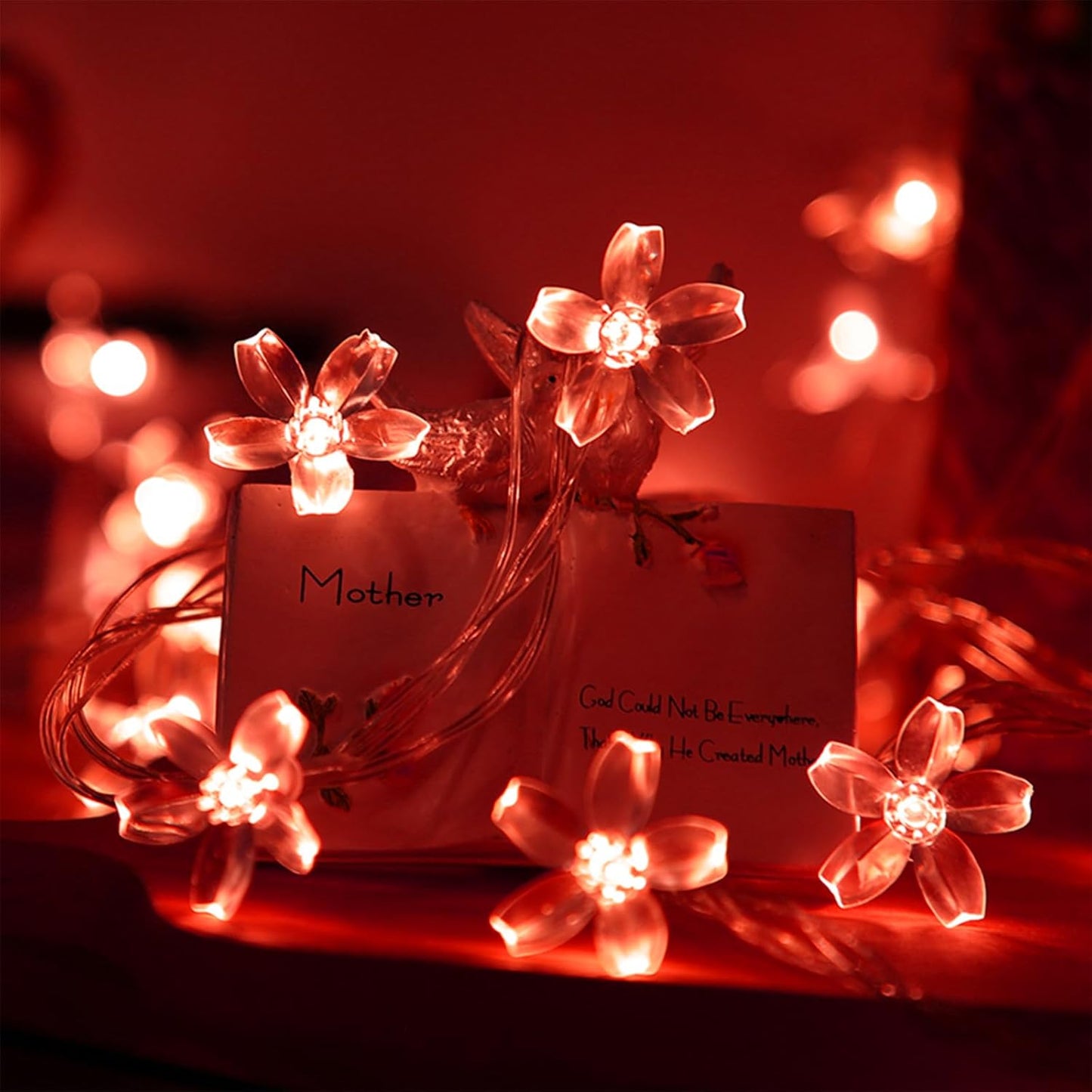 Battery Lighted & USB Plug in Fairy Flower String Lights, 10ft 30 LED Cute Cherry Blossom Lights with Timer Indoor Bedroom Party Wedding Christmas Easter Tree Branch Hanging Decorations (Red)