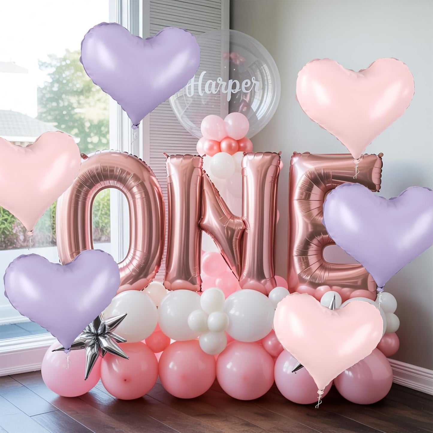 20 Inch Pink Purple Heart Balloons, 10 Pcs Baby Pink Purple Heart Shaped Foil Balloons, Pastel Helium Balloon for Valentine Bridal Shower Anniversary Wedding Birthday Party Decorations