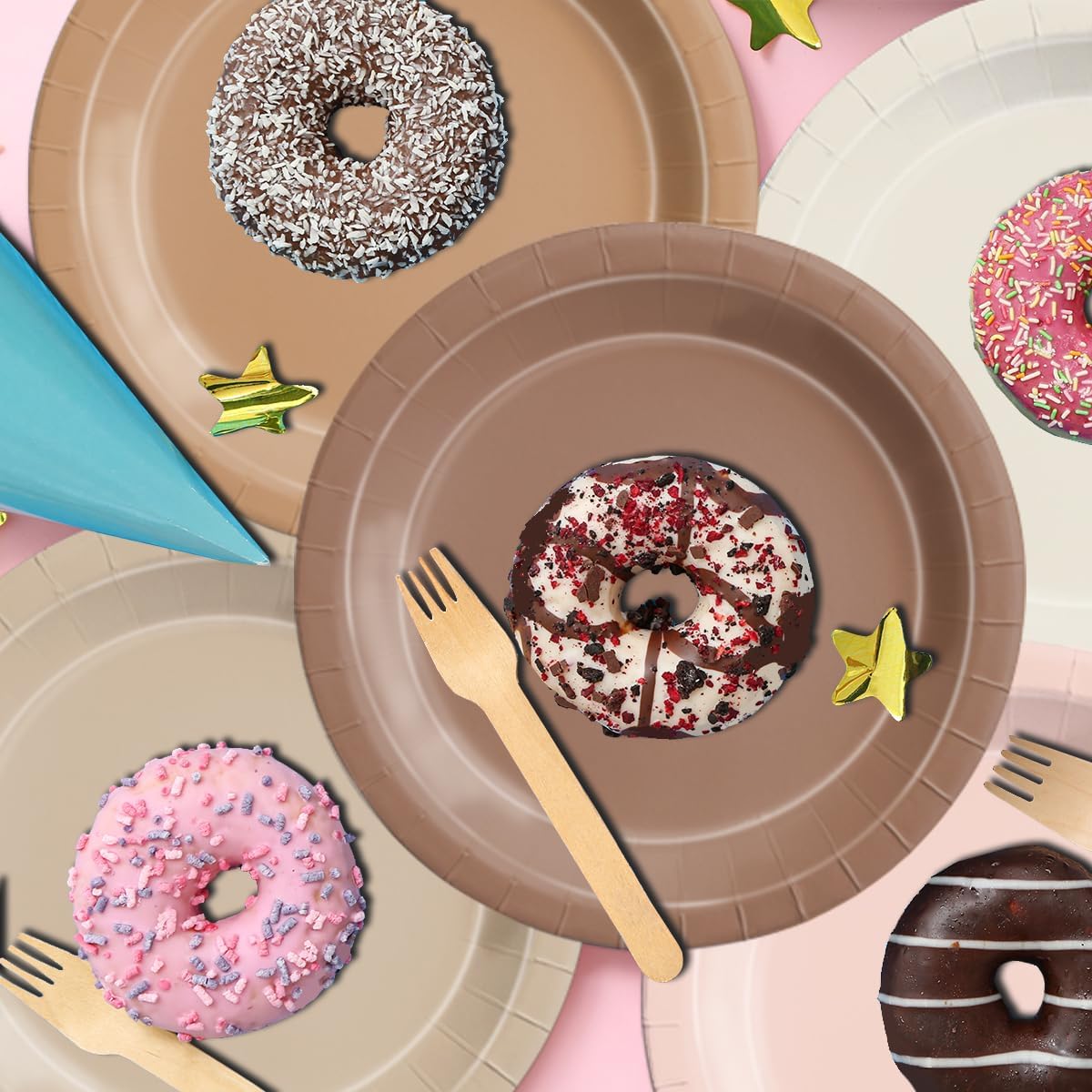 CMUSKO Boho Baby Shower Decorations-150Pcs Gradient Brown Plates and Napkins Kit Serves 50,Neutral Boho Party Supplies for Bridal Shower,Wedding, Birthday