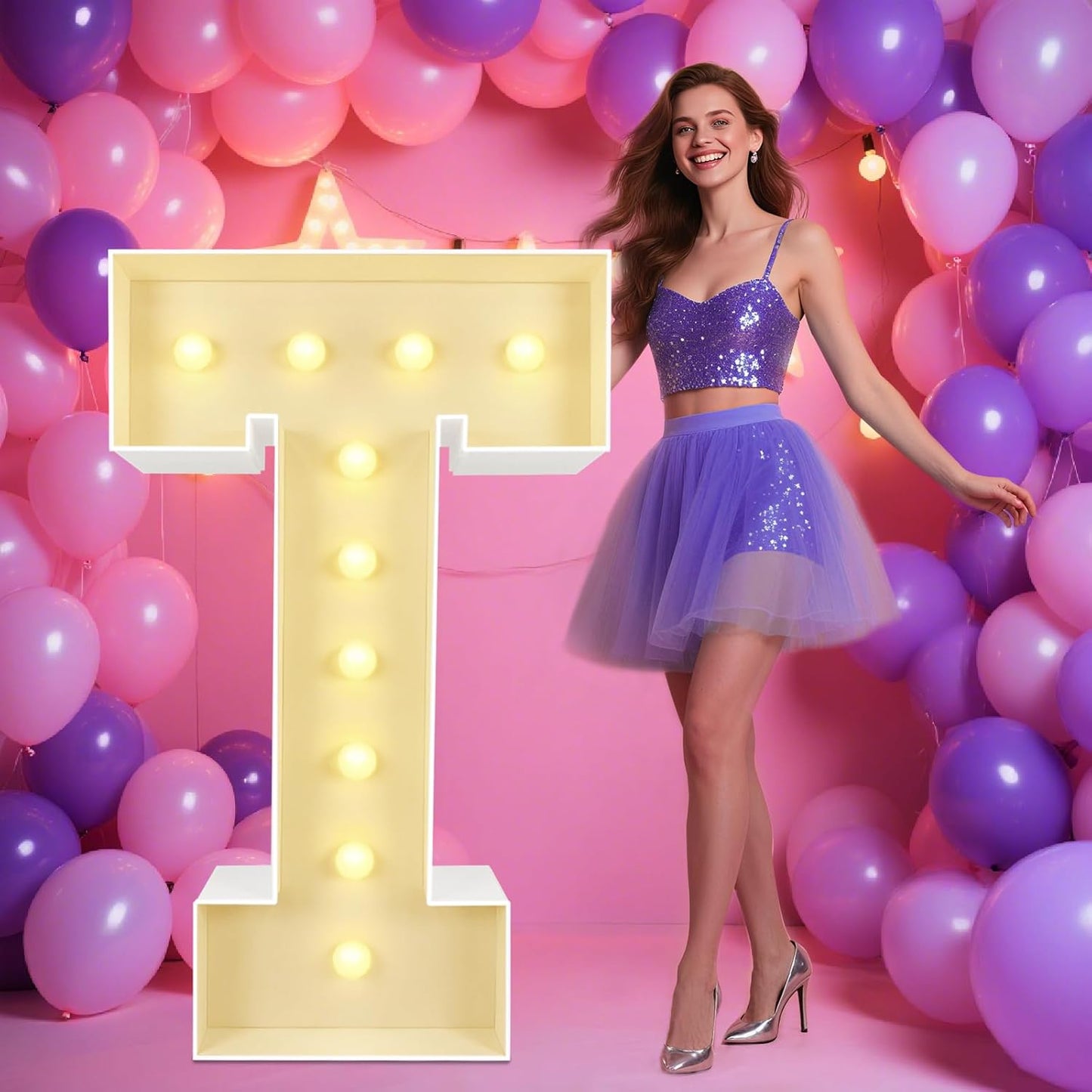 Marquee Light Up Letters: 4FT Large Decorative Signs for Party Decorations Baby Shower Birthday Wedding Engagement Anniversary, 4 Feet Tall Pre-Cut DIY Foamboard Letter T - Easy to Assemble