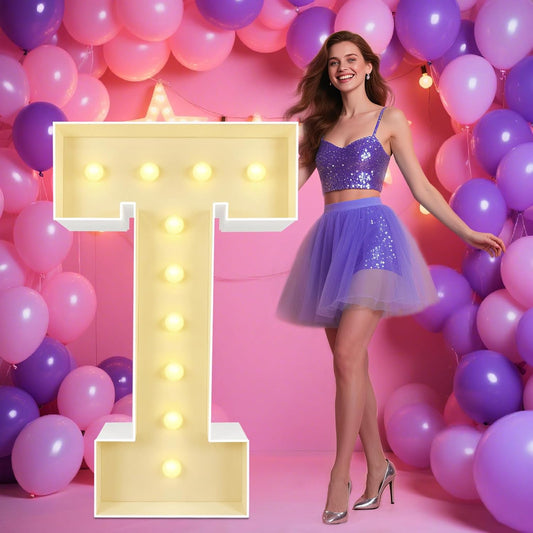 Marquee Light Up Letters: 4FT Large Decorative Signs for Party Decorations Baby Shower Birthday Wedding Engagement Anniversary, 4 Feet Tall Pre-Cut DIY Foamboard Letter T - Easy to Assemble