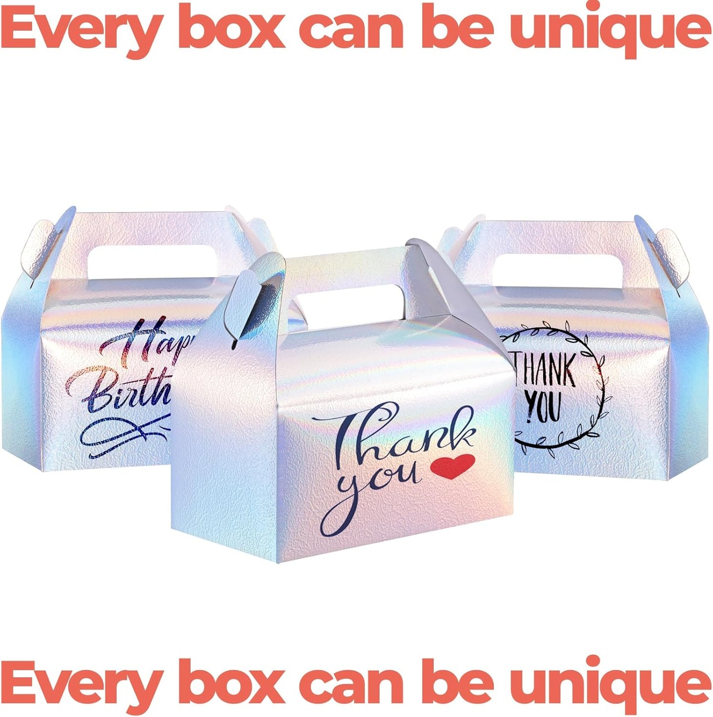 UnicoPak 30 Pcs Iridescent Gable Treat Boxes Party Favor Boxes Goodie Gift Boxes for Snacks Cookie Candy Toys Birthday Party Wedding Shower Holidays 6.5x3.5x4 Inches