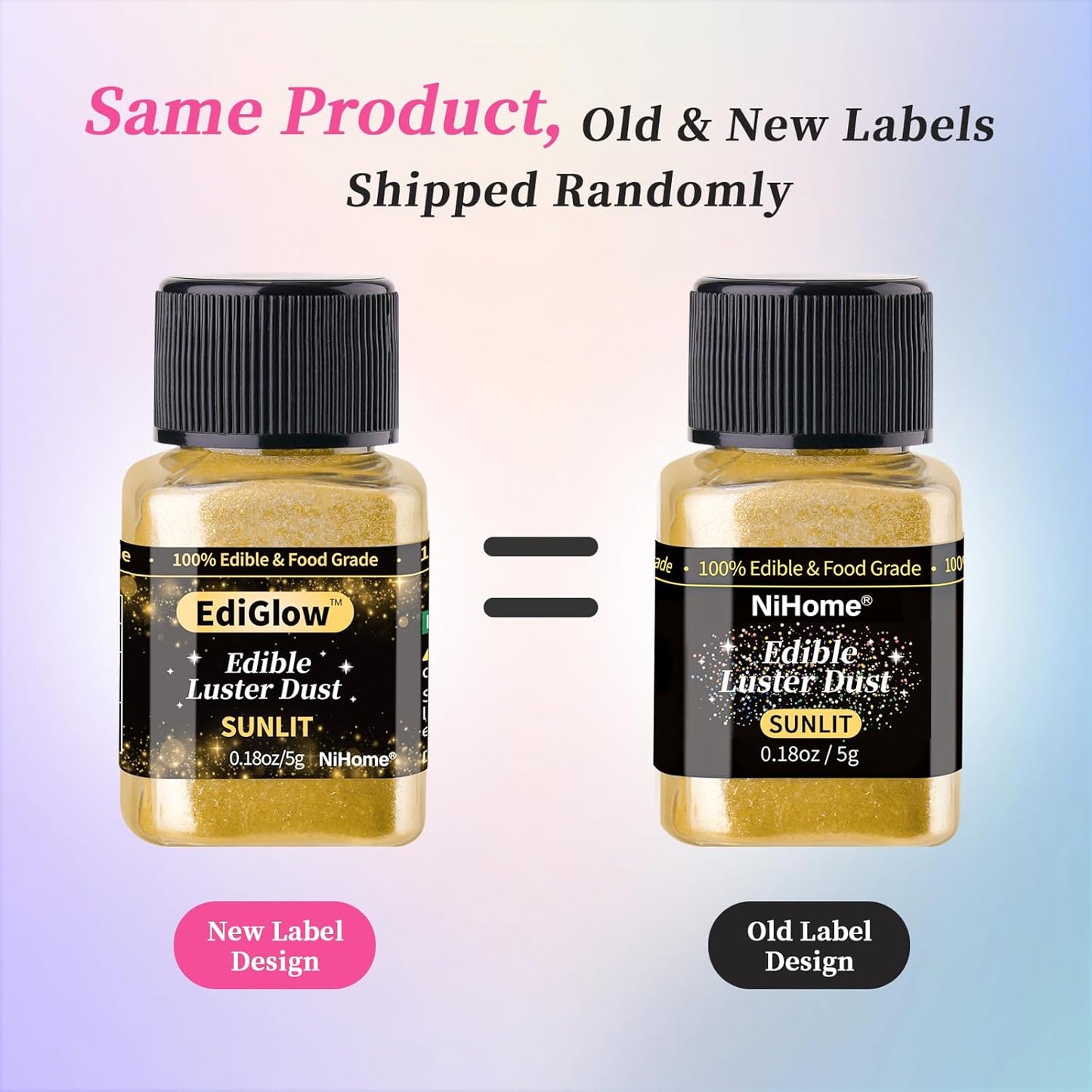 NiHome Edible Food-Grade Glimmer Powder Glitter Luster Dust Metallic Food Decorating Sprinkle Glimmery Dust for Drink Wine Beverage Cake Candy Dessert Bakery Restaurant Vegan (0.18oz/5g, Iridescent)