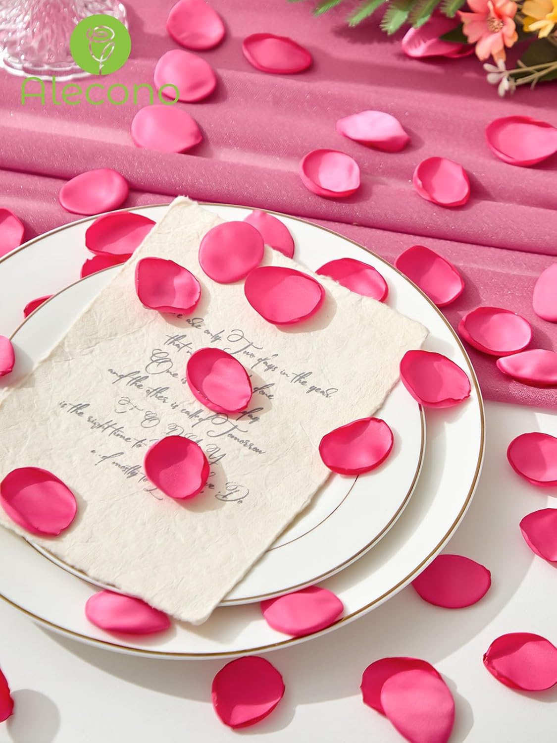 Alecono 400Pcs Silk Rose Petals, Faux Hot Pink Petals for Wedding Proposal Flower Girl Basket, Flower Petals to Throw at Wedding Birthday Party Decoration