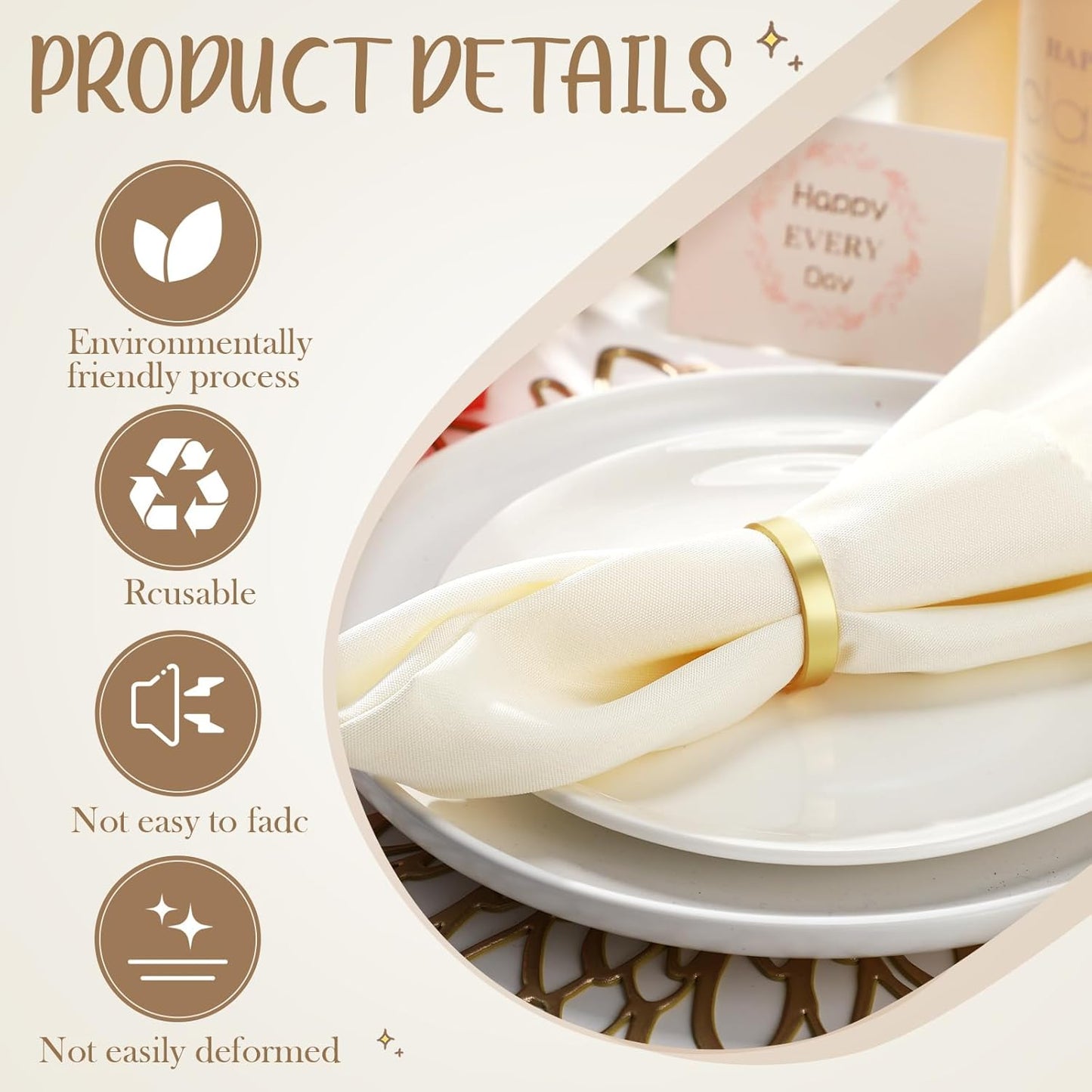 Lallisa Gold Napkin Rings Metal Napkin Ring Holders for Cloth Table Decorations for Wedding Anniversary Birthday Dinners Party of Table Setting(24 Pcs,Simple)