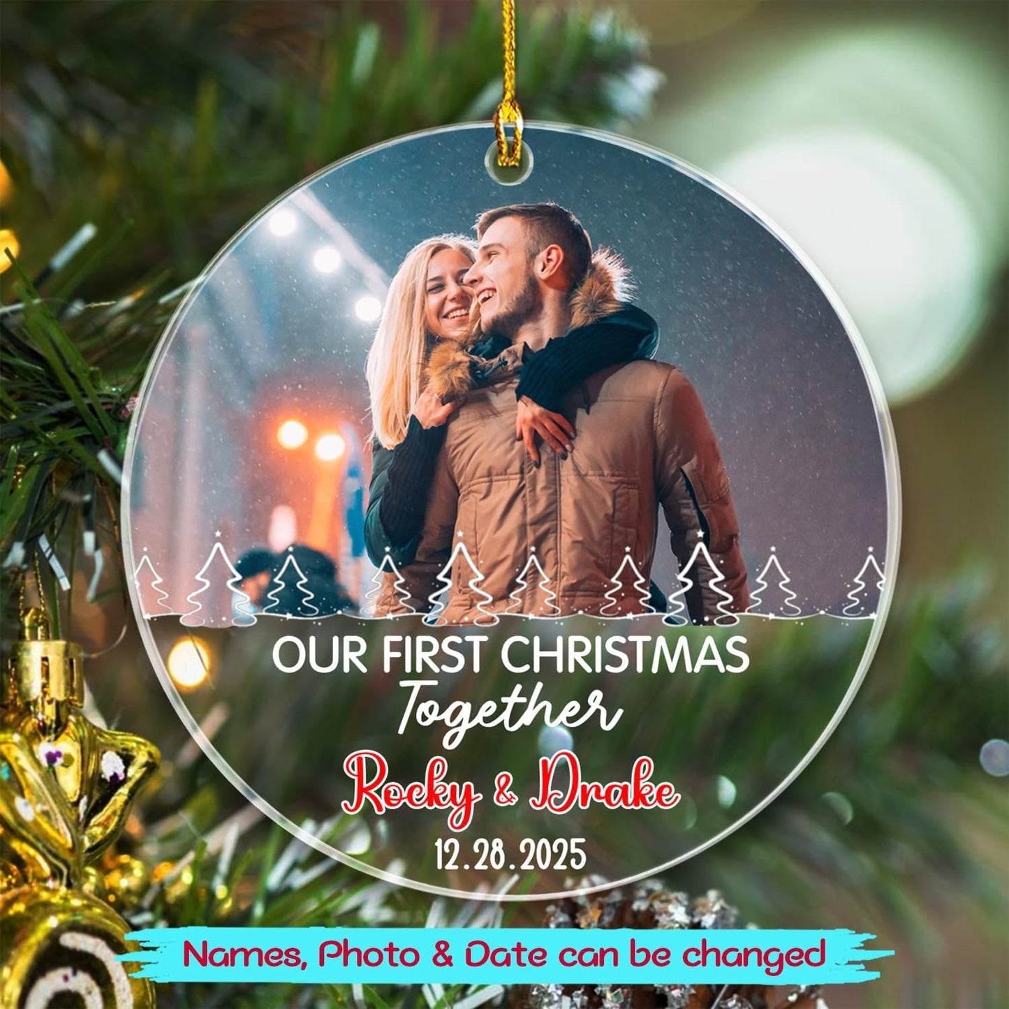 Personalized Our First Christmas Together Ornament 2025, Upload Photo Mr & Mrs Together Ornament Gift for Newlyweds/Couple Married, Customized Name & Date Wedding Anniversary Ornaments for Decor