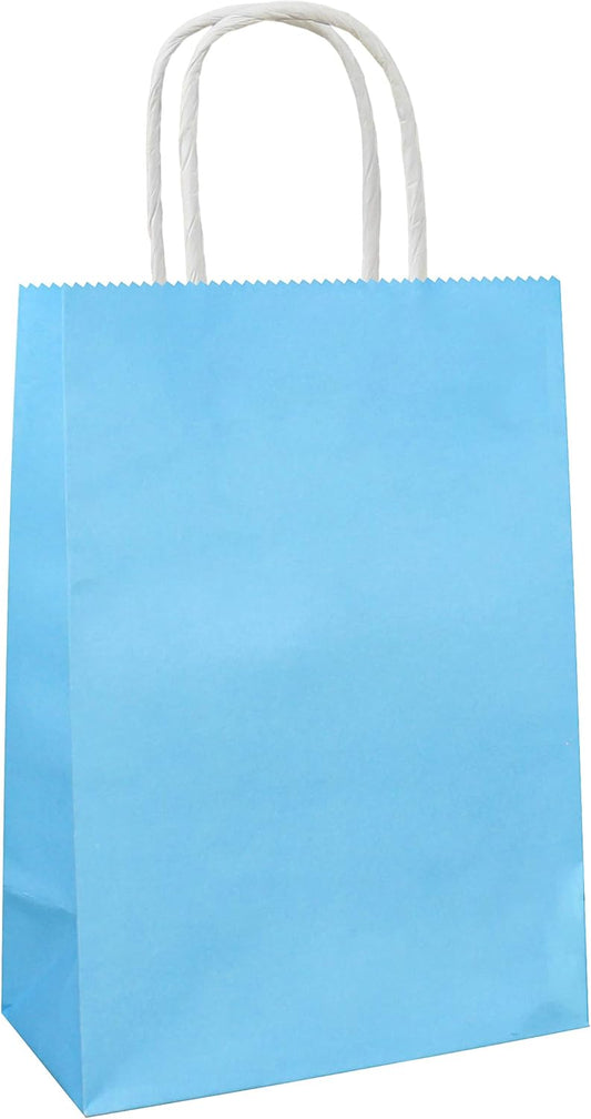 25 PCS Small Gift Bags Blue Kraft Paper Bags with Handles for Party Favors (8.2 x 6 x 3.1 In)