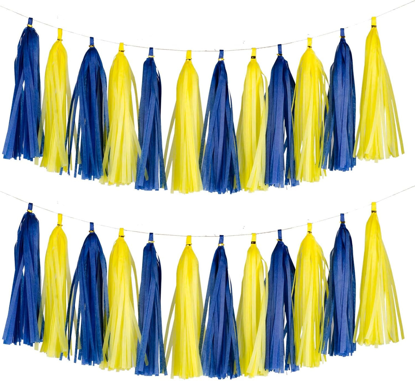 Aimto 20pcs Blue and Yellow Shiny Tassel Garland Banner Tissue Paper Tassels for Party Decorations