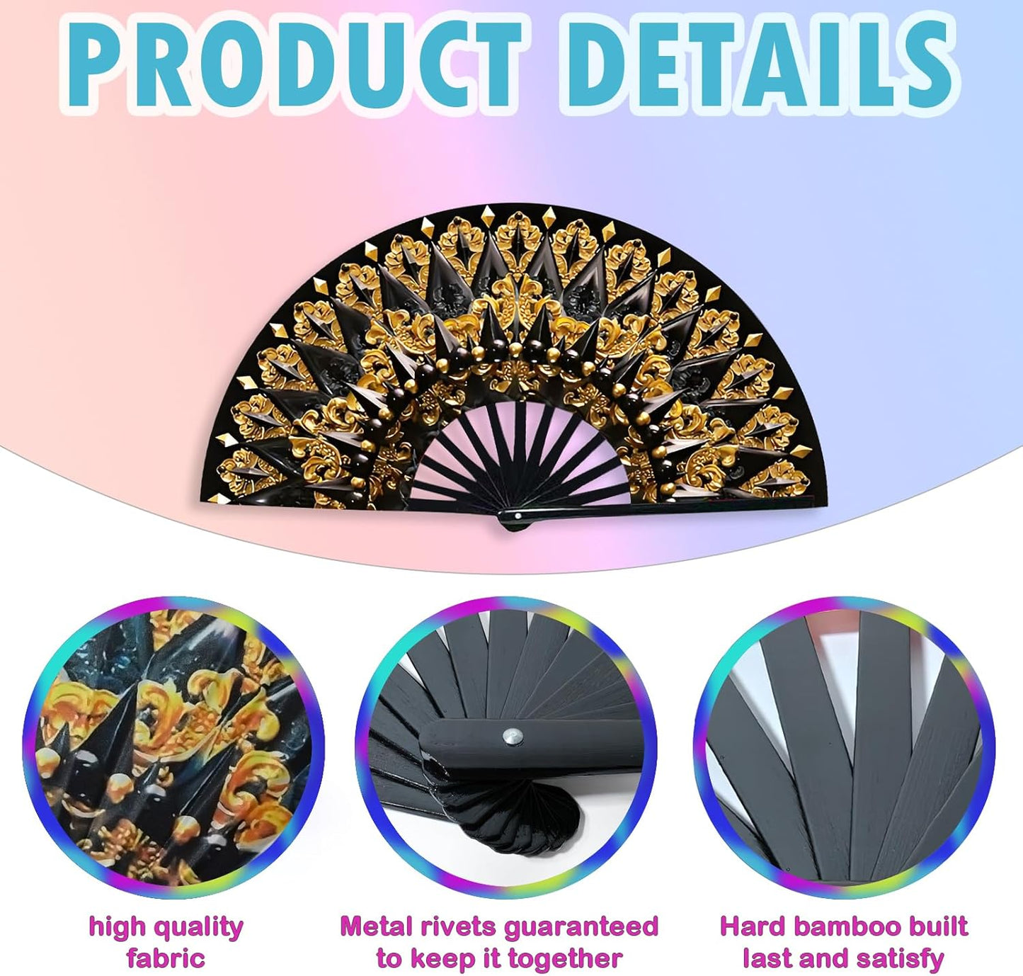 Boots on The Ground Fan, Large Folding Hand Fan for Women and Men, Popping Fans for Line Dancing for Raves, EDM, Dance Party, and Home Decoration