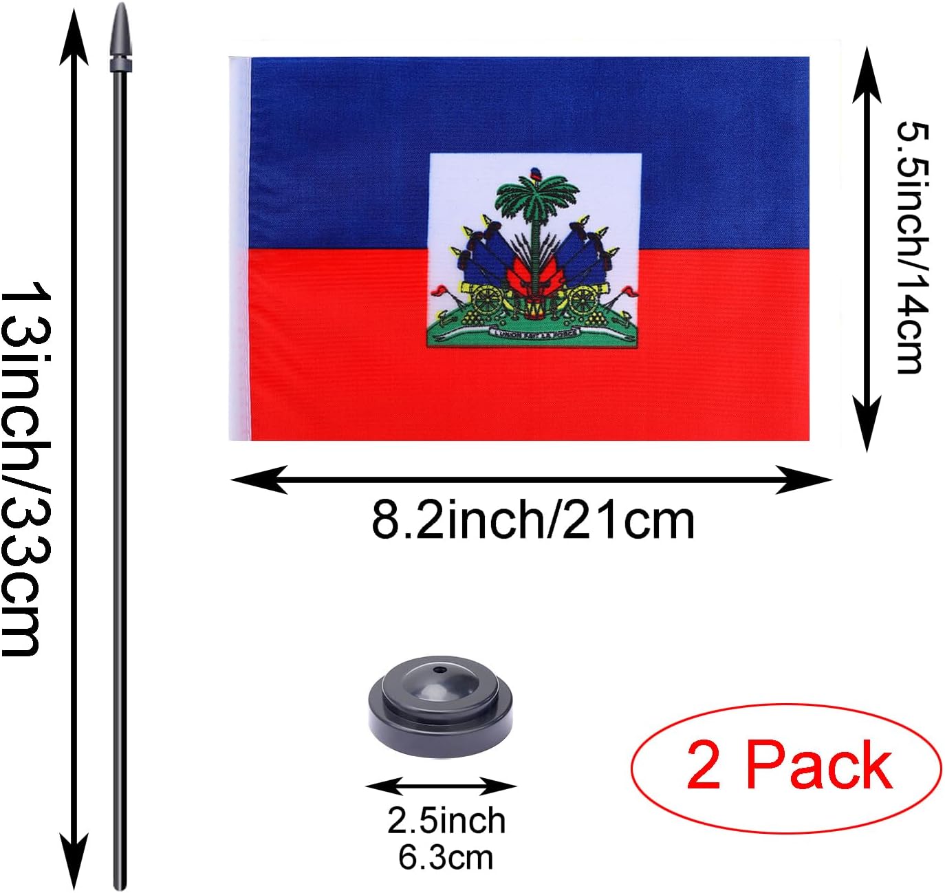 WXTWK 2 Pack Haiti Flag Haiti Deluxe Desk Flag Set - Mini Small Haitian Table Office Flags with Black 12" Solid Pole Stand Base Classroom Meeting Desktop Decorations