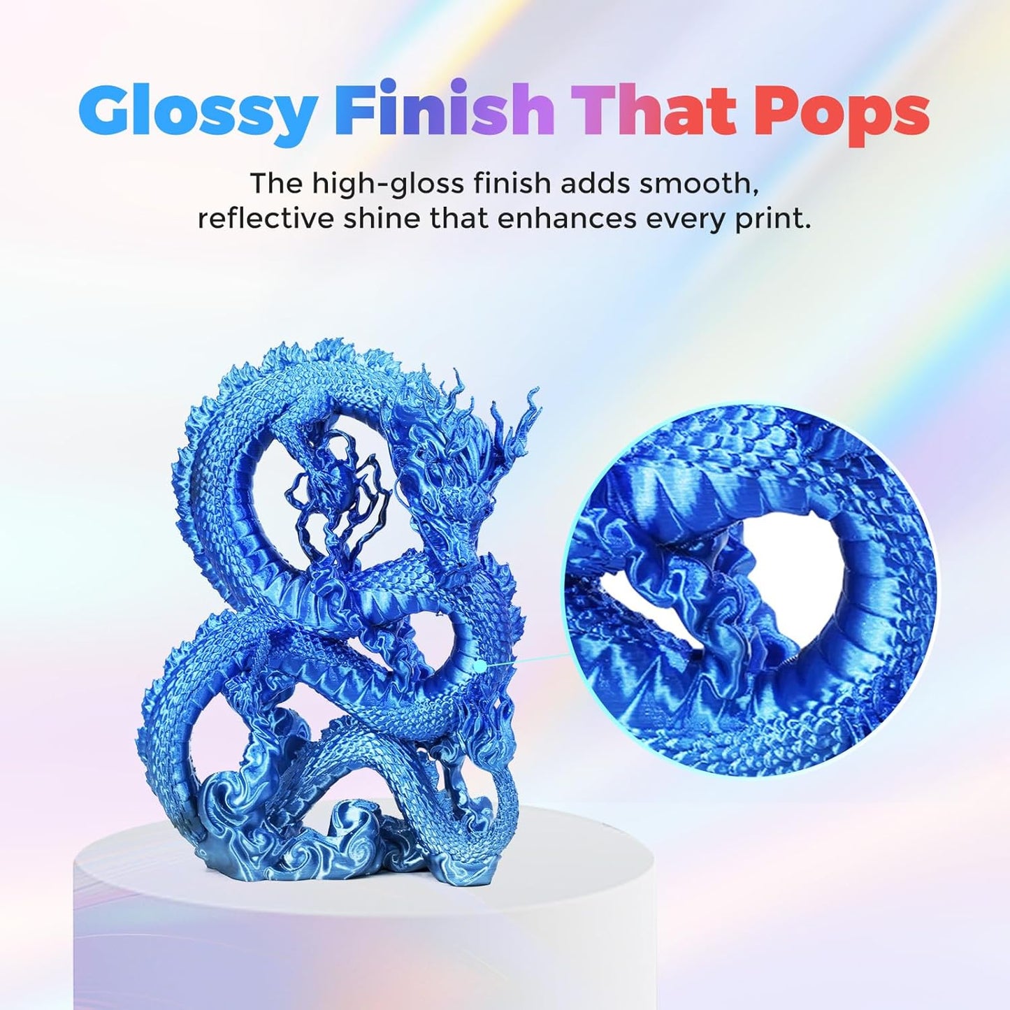 FLASHFORGE Silk Dual Color Filament, Blue to Silver Gradient, Smooth Color-Changing 3D Printer Filament 1kg (2.2lbs) Spool, 3D Printing Filament Easy to Use and Fits for Most FDM 3D Printers