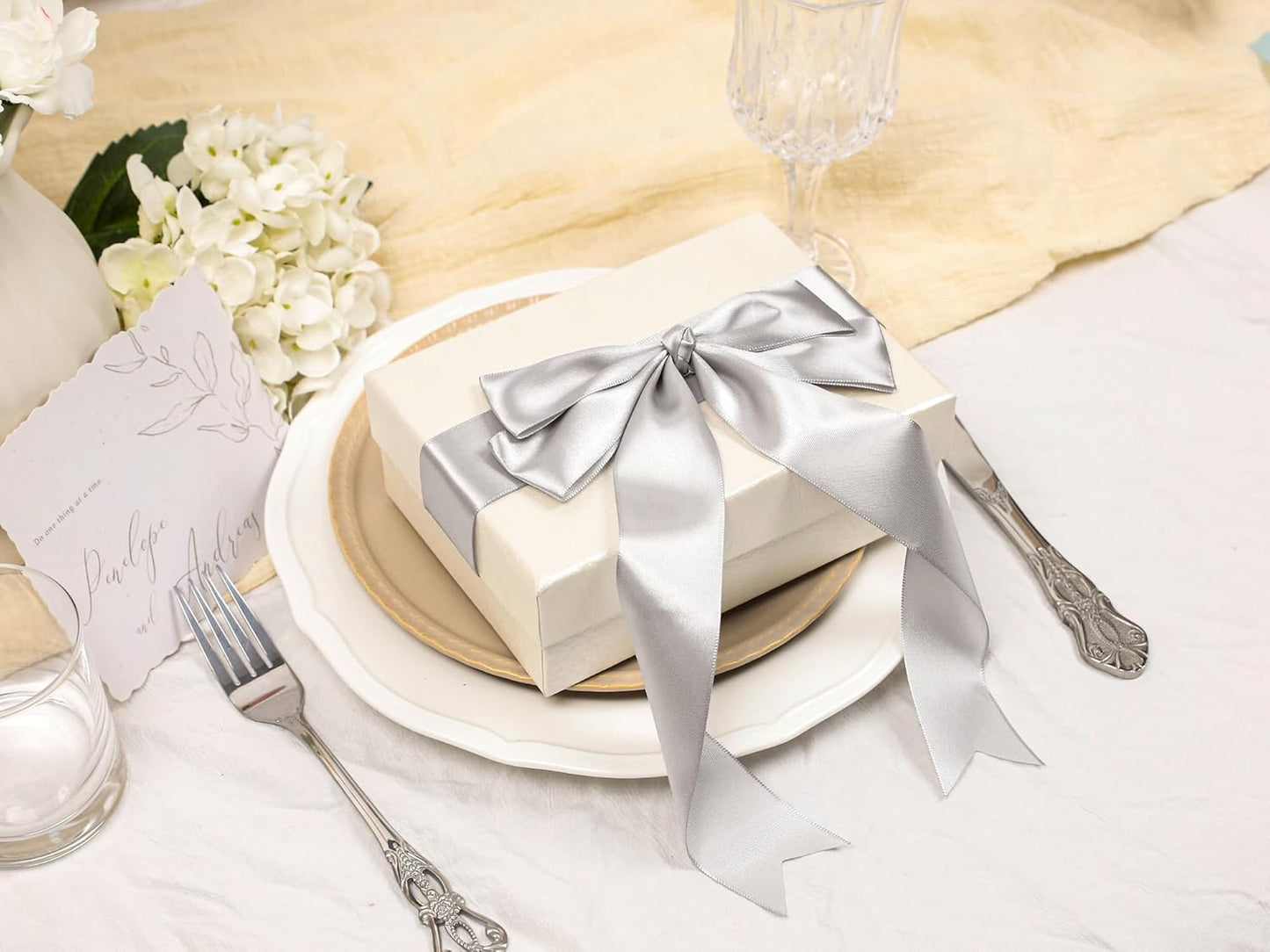 Silver Satin Ribbon 1-1/2 inch X Continuous 100 Yards, Single Face Polyester Ribbon Perfect for Gift Wrapping, Flower Bouquet, Wedding Decor, Crafts, Bow Making, Sewing and More