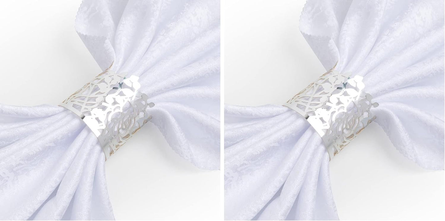 150PCS Rose Flower Paper Napkin Rings, Simple Napkin Holders Dinner Tables Rings Elegant Ornament Table Setting Decoration for Wedding, Christmas, Thanksgiving, Holiday, Party (Silver) (Pack of 2)