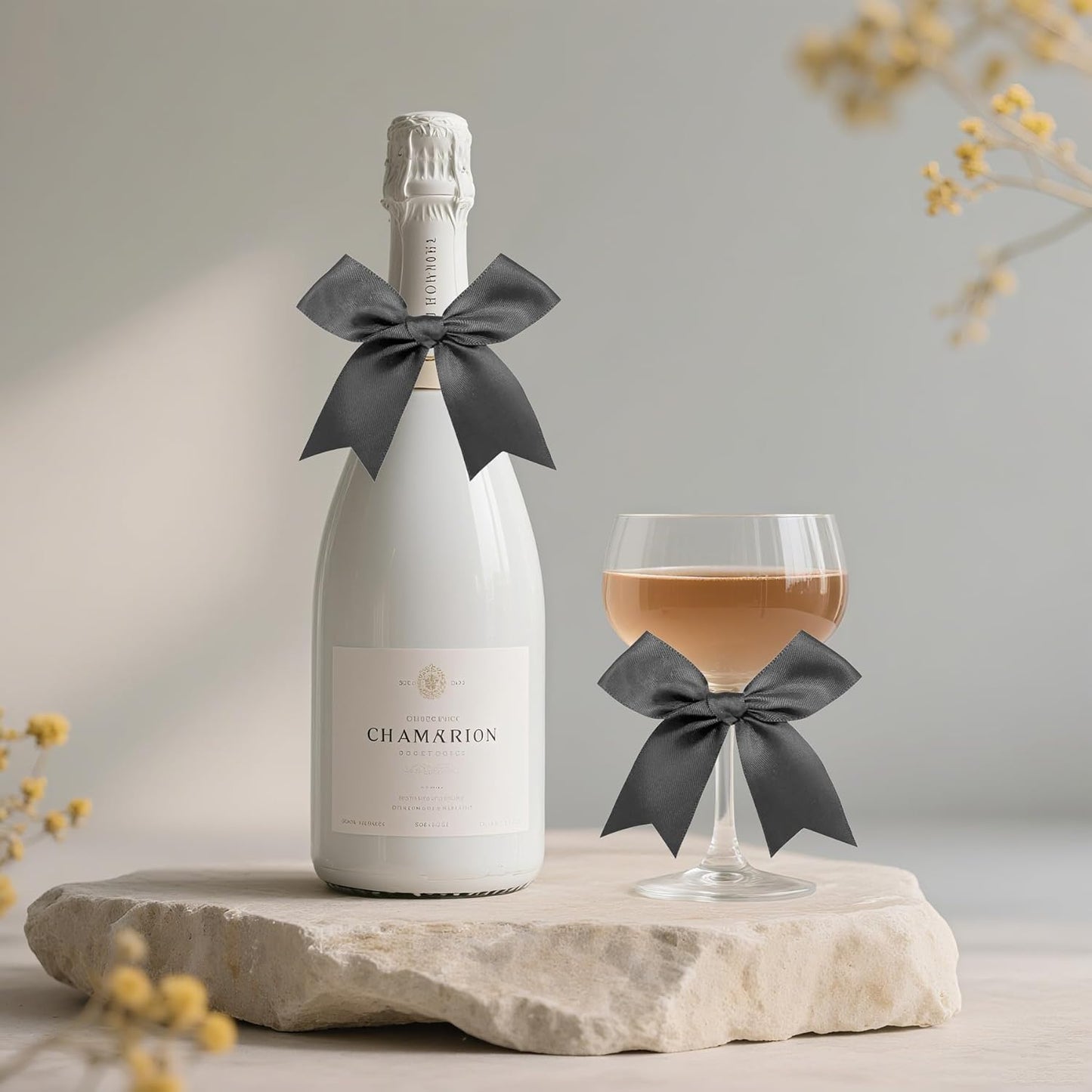 50 PCS Twist Tie Bows Satin Ribbon Bows 3.3 Inch Gift Wrap Bows Craft Bows for Gift Wrapping, Party Decorations Gifts Bag DIY Treat Bags Wedding Decor Baby Shower Christmas (Black)