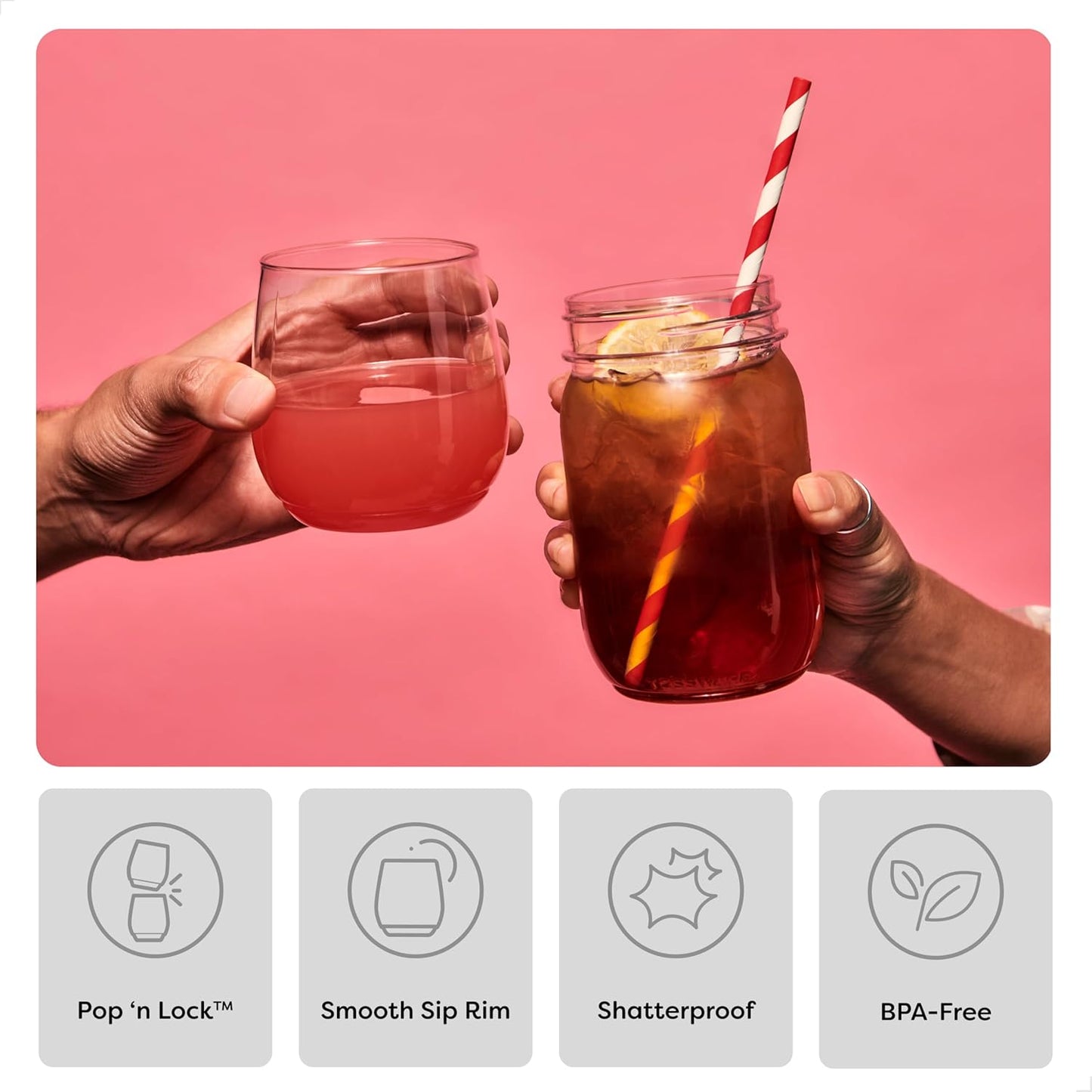 TOSSWARE POP Gold Rim 14oz Vino SET OF 12, Premium Quality, Recyclable, Unbreakable & Crystal Clear Plastic Wine Glasses