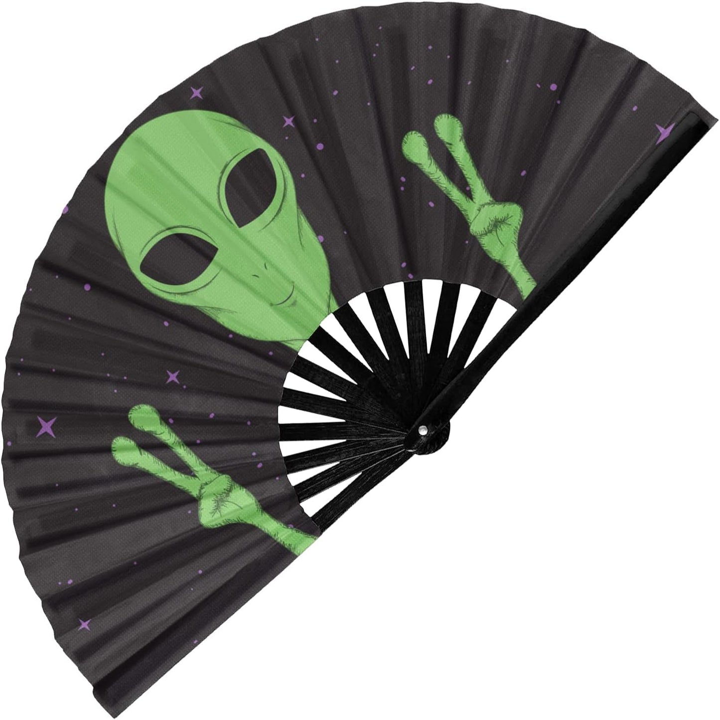 GloFX Folding Fan - Alien - Large Rave Clack Folding Hand Fan for Men/Women - for EDM, Music Festival, Club, Event, Party, Dance, Performance, Decoration, Gift