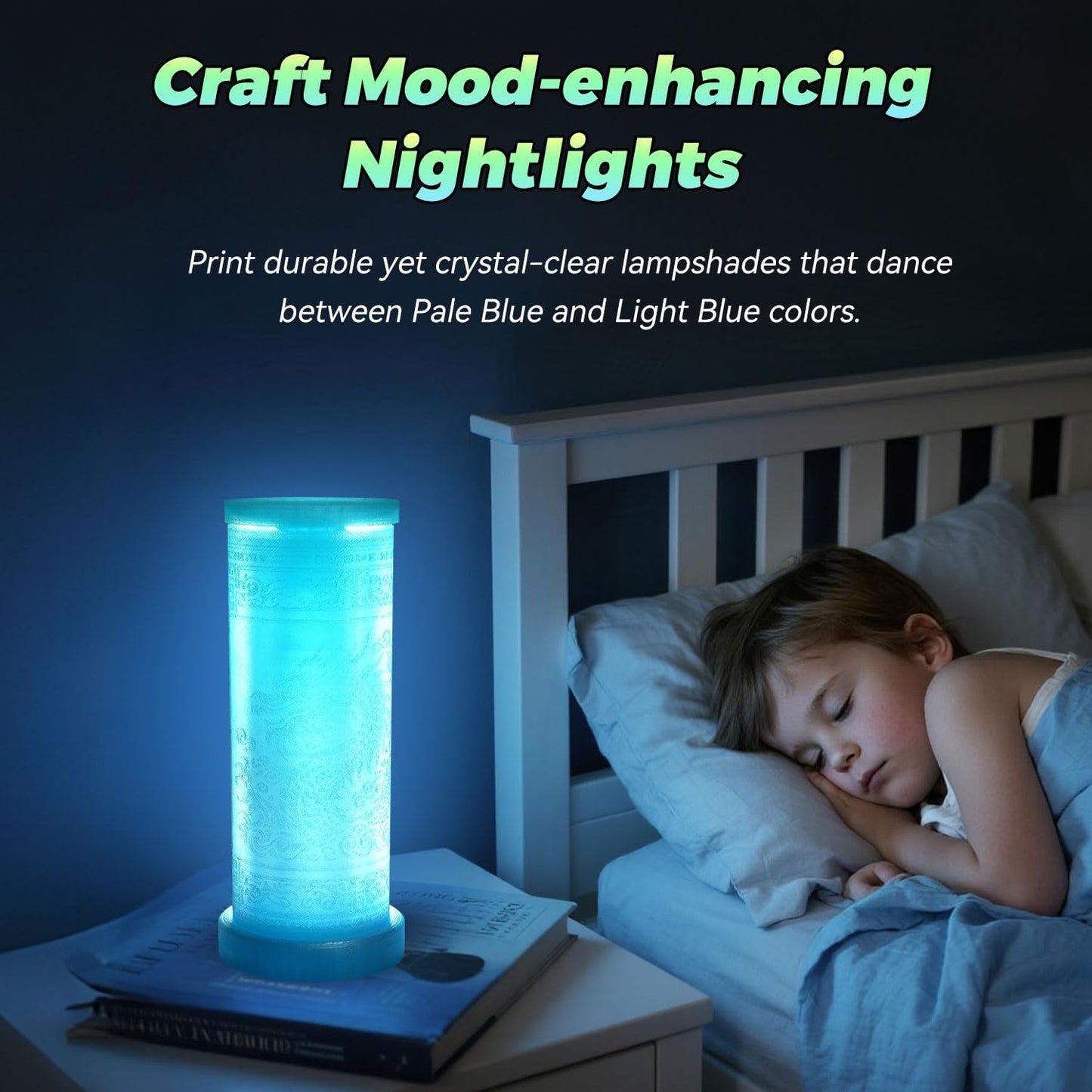 FLASHFORGE Translucent Glitter PLA Mermaid Tears Filament, Shiny Sparkling Gradient 3D Printer Filament, Fast Color Change Between Pale Blue and Light Blue, Adjustable Transparency