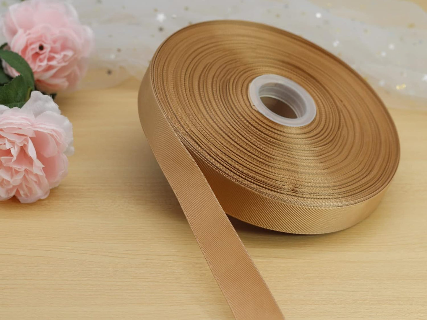 Jesep One Roll 100 Yards 1" Soild Grosgrain Ribbon Boutique Gift Wrapping Package Ribbon, DIY Crafts Bow Hair Headband Accessories Assorted Ribbon#835 (1" 25mm, Khaki)