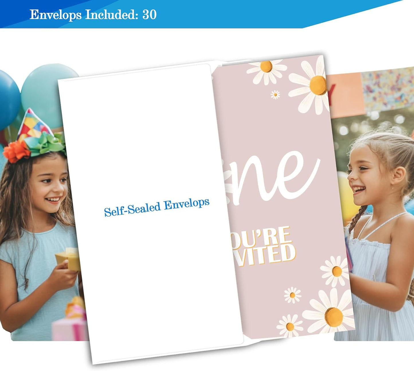 Daisy 1st Birthday Invitations for Girls, Daisy One Birthday Party Invitaions for Party Invites, 4x6 Inches, 30 Sets with Envelopes