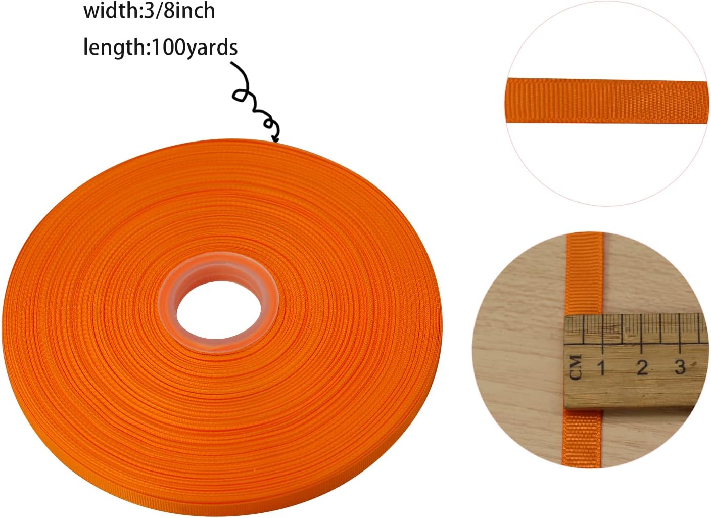 Jesep One Roll 100 Yards Soild Grosgrain Ribbon Boutique Gift Wrapping Package Ribbon, DIY Crafts Bow Hair Headband Accessories Assorted Ribbon #752 (3/8" 10mm, Orange)