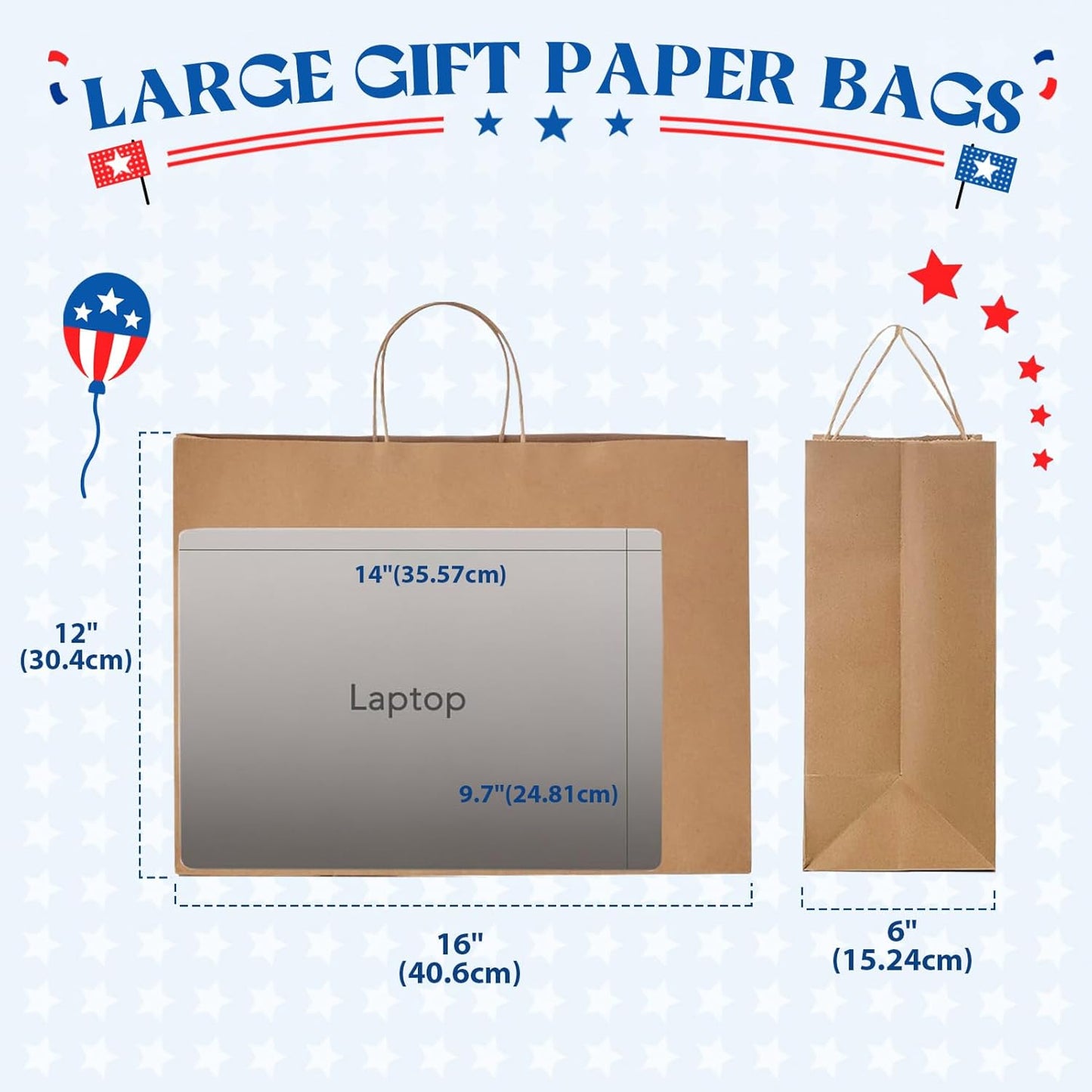 MESHA Large Brown Paper Bags with Handles 16x6x12 Inch 25 Pack Gift Shopping Bags Large Craft Bag Kraft Bag for Small Business