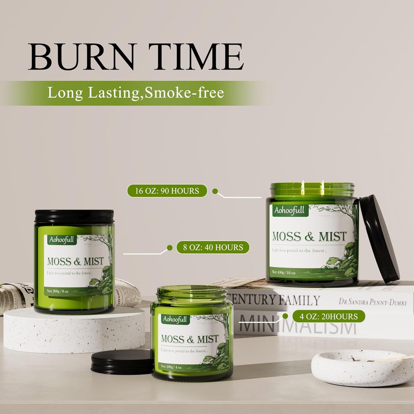 Moss & Mist Soy Candles for Home Scented,4oz 20 Hour Burn Aromatherapy Candle Gift for Stress Relief, Meditation, Yoga, Relaxing SPA, Reusable Jar for Men and Women