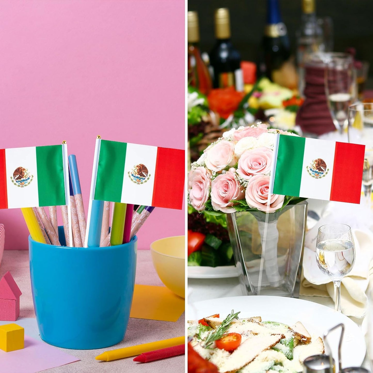 Mexico Flag Mexican Flag, Small Mini Handheld Mexico Flags on Stick, Ideal for Party Parades Sports Events Patriotic Festival Decorations