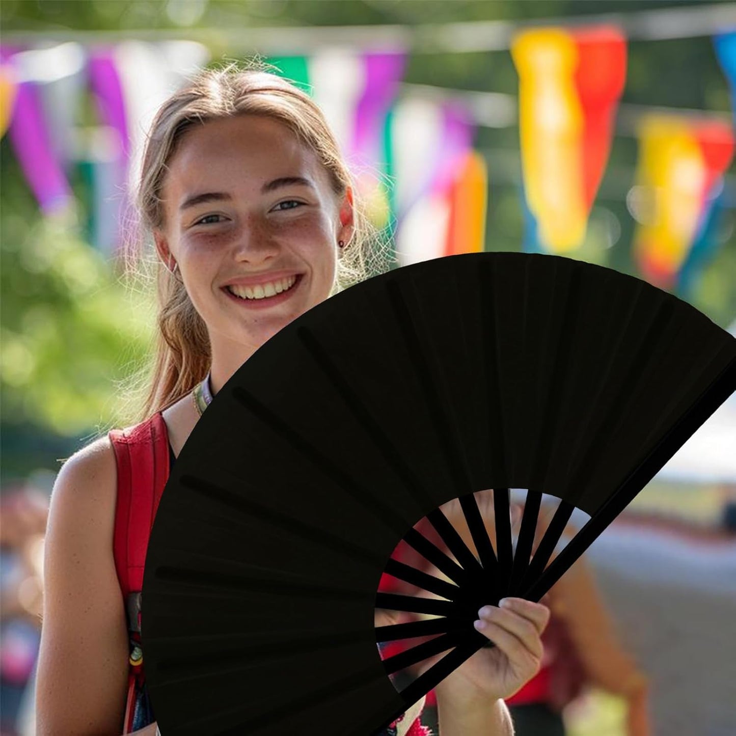 13inch Large Rave Fan Popping Clacking Fans for Line Dancing,Hand Fans for Women Foldable,Boots on The Ground Fan,Portable for Outdoor,Wedding,Party,Decoration (1pcs Black)