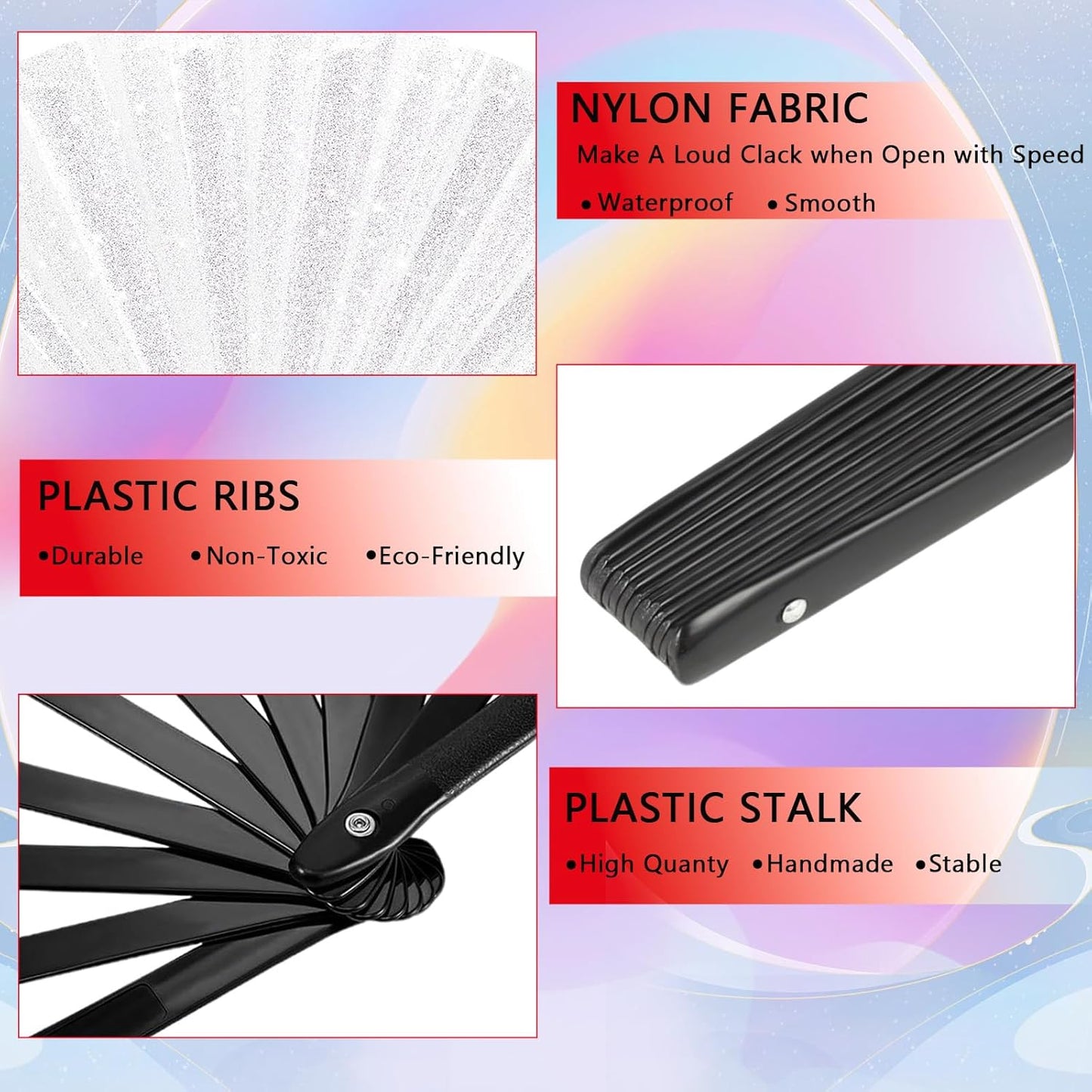 Glitter bling Large Folding Fan-Hand Fan Rave Clack Popping Fan for Line Dancing Clacking Fans for Boots On The Ground Dance, Party for EDM, Music Festival, Hot Flashes, Party, Decoration(2pcs silver)