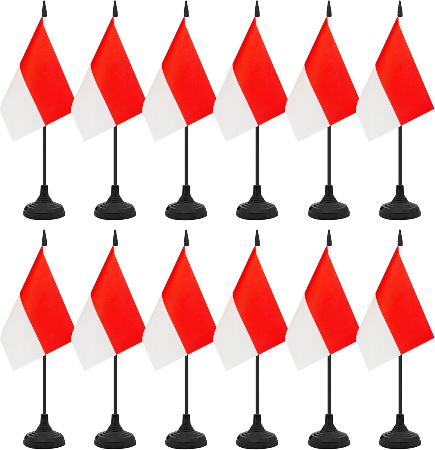 12 Pack Indonesia Desk Flag Set, Indonesian Table Office Flag, Small Miniature Desktop Flag With Black Pole and Black Base, Classroom, Offices Meeting Desk Decoration (Indonesia)
