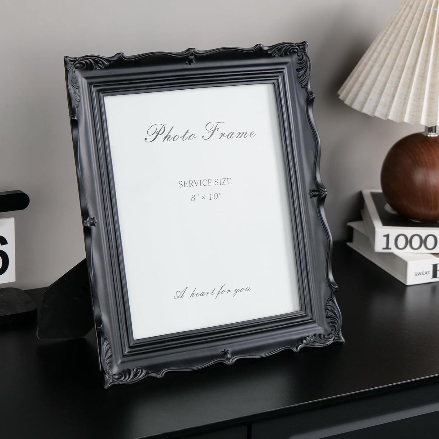 Cuspin 8x10 Picture Frame Black, Vintage Handmade Resin Frame with Carved Texture & Glass Front, Antique Retro Design for Tabletop Display or Wall Hanging, Black Photo Frames Home Decor