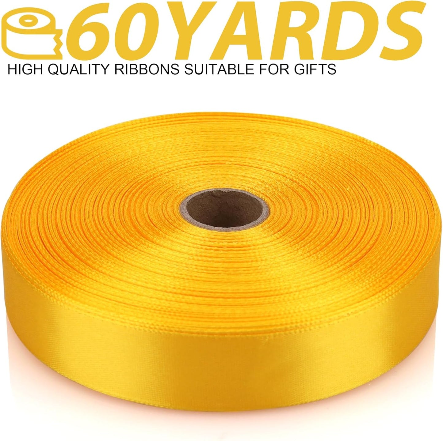 Yellow Ribbon 7/8 Inch 60 Yards Satin Craft Ribbon-Single Face Polyester Ribbon for Handmade Roses,Gift Wrapping,Timeless Flower,Bouquets,Wedding and Party Decoration