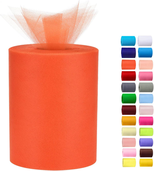 Tulle Rolls 6” by 100 Yards (300 feet) Tulle Roll Spool Fabric for DIY Tutu Skirts Wedding Baby Shower Crafts Decorations Party Supplies(New-Orange)