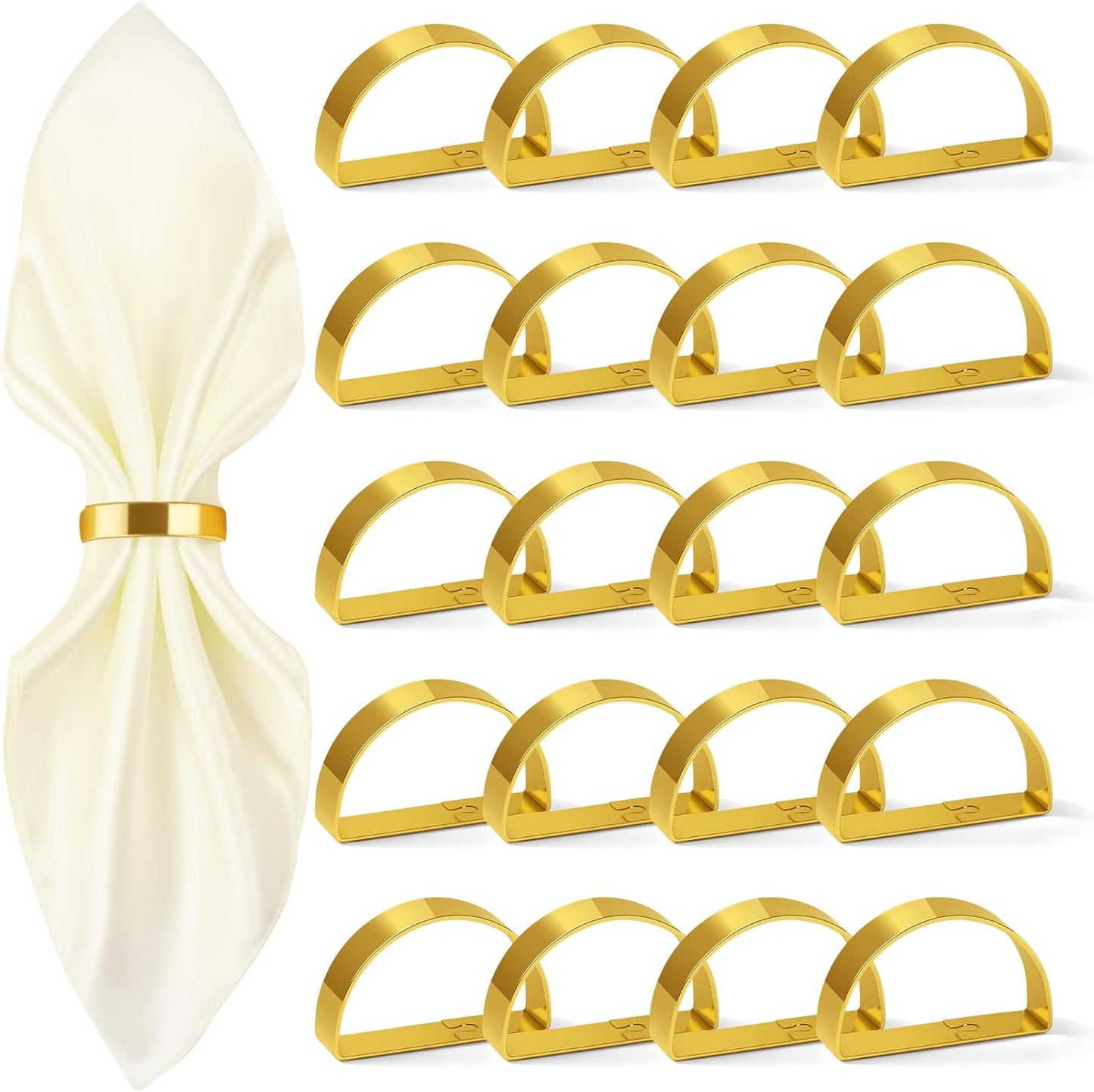 20PCS Gold Napkin Rings Iron Material Bright Gold Napkin Holder, Fall Thanksgiving Christmas Easter Napkins Rings for Daily Table Decor Wedding, Banquet, Party