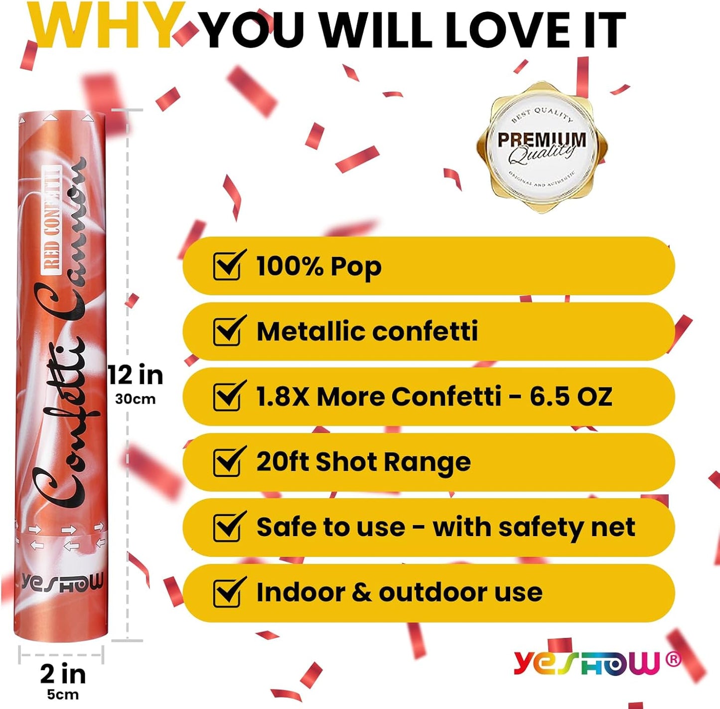 Confetti Cannon Party Poppers Shooters Red,YESHOW Confetti Bomb Blaster(6 pack) for Birthday Christmas New Year’s Eve Wedding Graduation