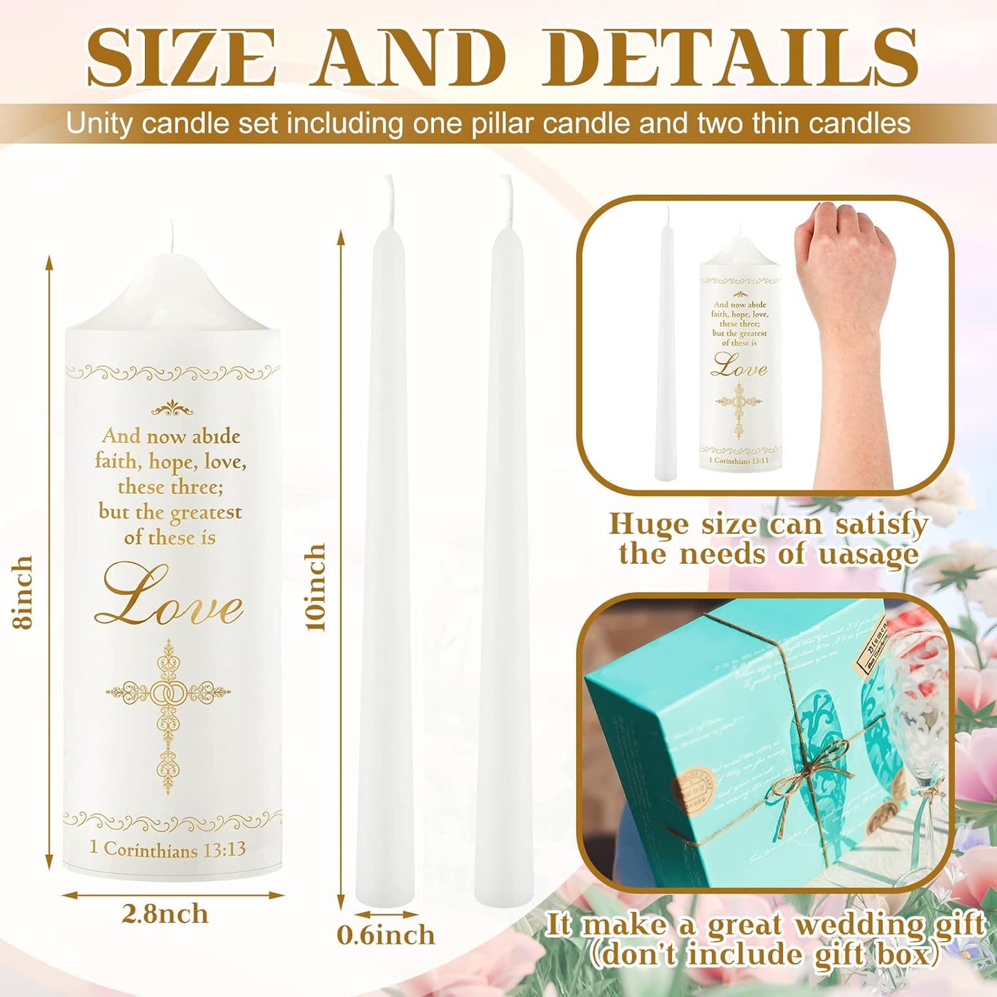 Frienda Unity Candles for Wedding Ceremony Set Wedding Unity Taper Candles Catholic Religious Ceremony Accessories(Charming Style)