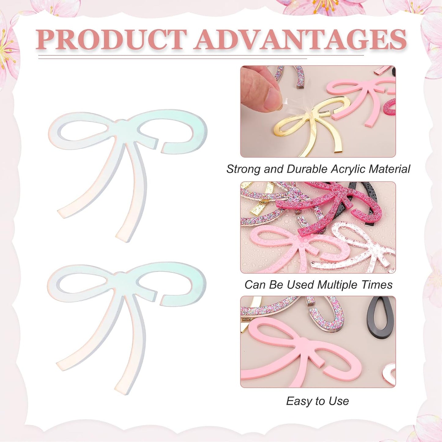 PATIKIL 50 Pcs Bows Drink Tags, Acrylic Wine Glass Charms Reusable Drink Markers for Party Wedding Birthday and Events Accessories, Laser