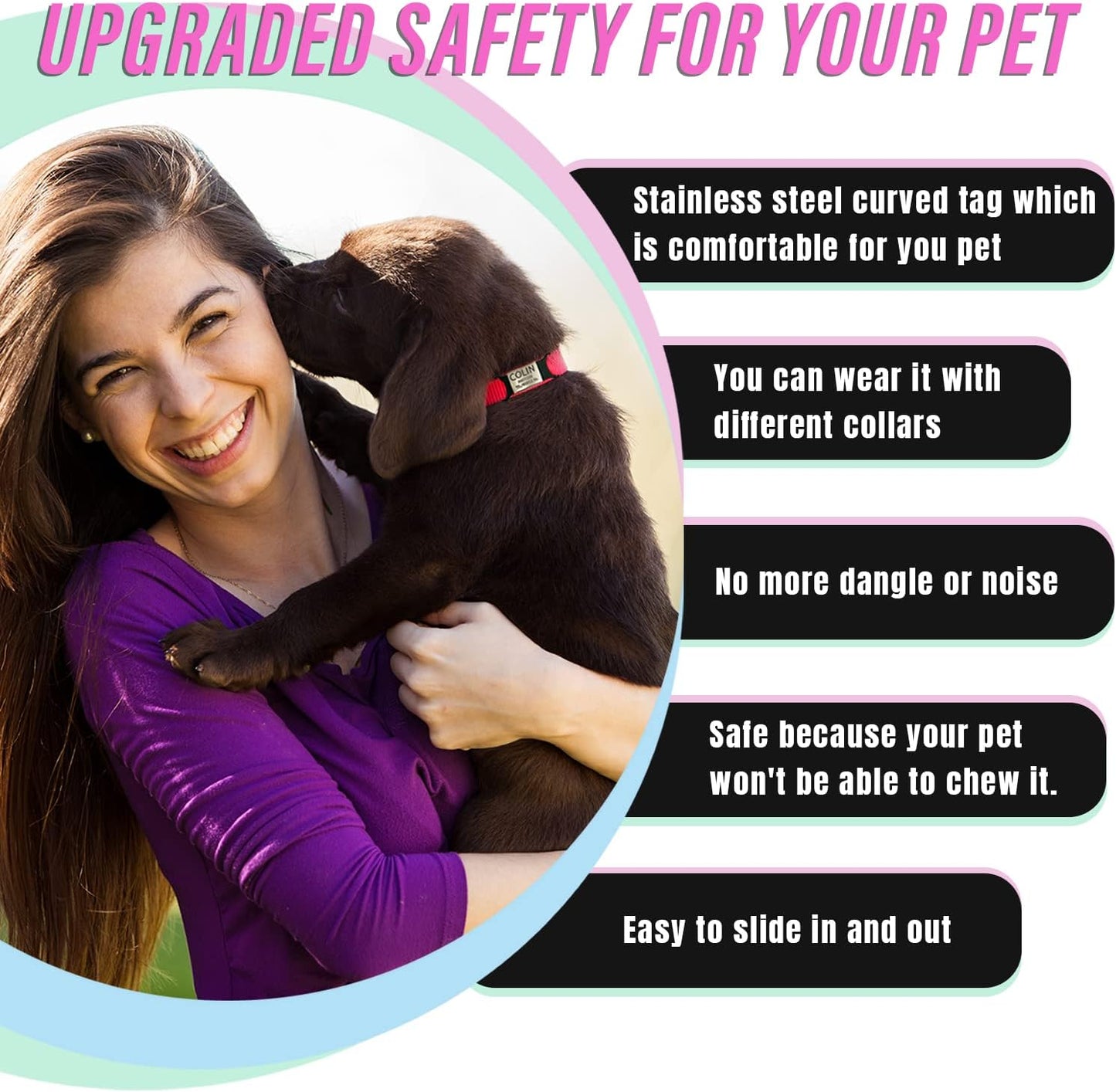 Personalized Dog & Cat ID Tags - No Noise, Engraved, Slide On - Custom Collar Tags for Small, Medium, Large Pets - Silent Puppy Identification Tags