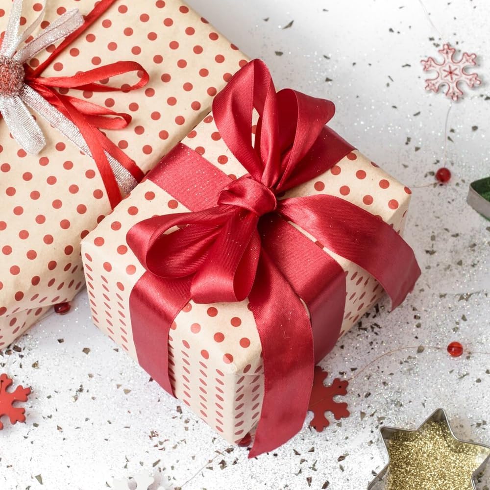 4 Inch x 25 Yard Red Satin Ribbon - Perfect for Gift Wrapping, Cutting Ribbons, Ceremony Décor, Wedding Bouquets, Embroidery, Christmas Crafts & Sewing Projects