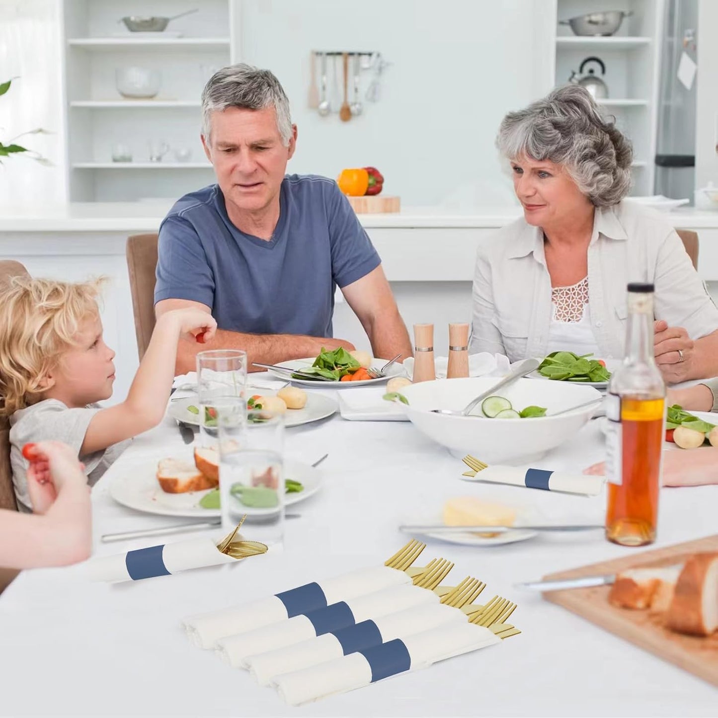 Germiwipe Paper Napkin Band Box of 500,Napkin Rings Self Adhesive,Silverware Wraps Bands (Navy Blue-500 pcs)