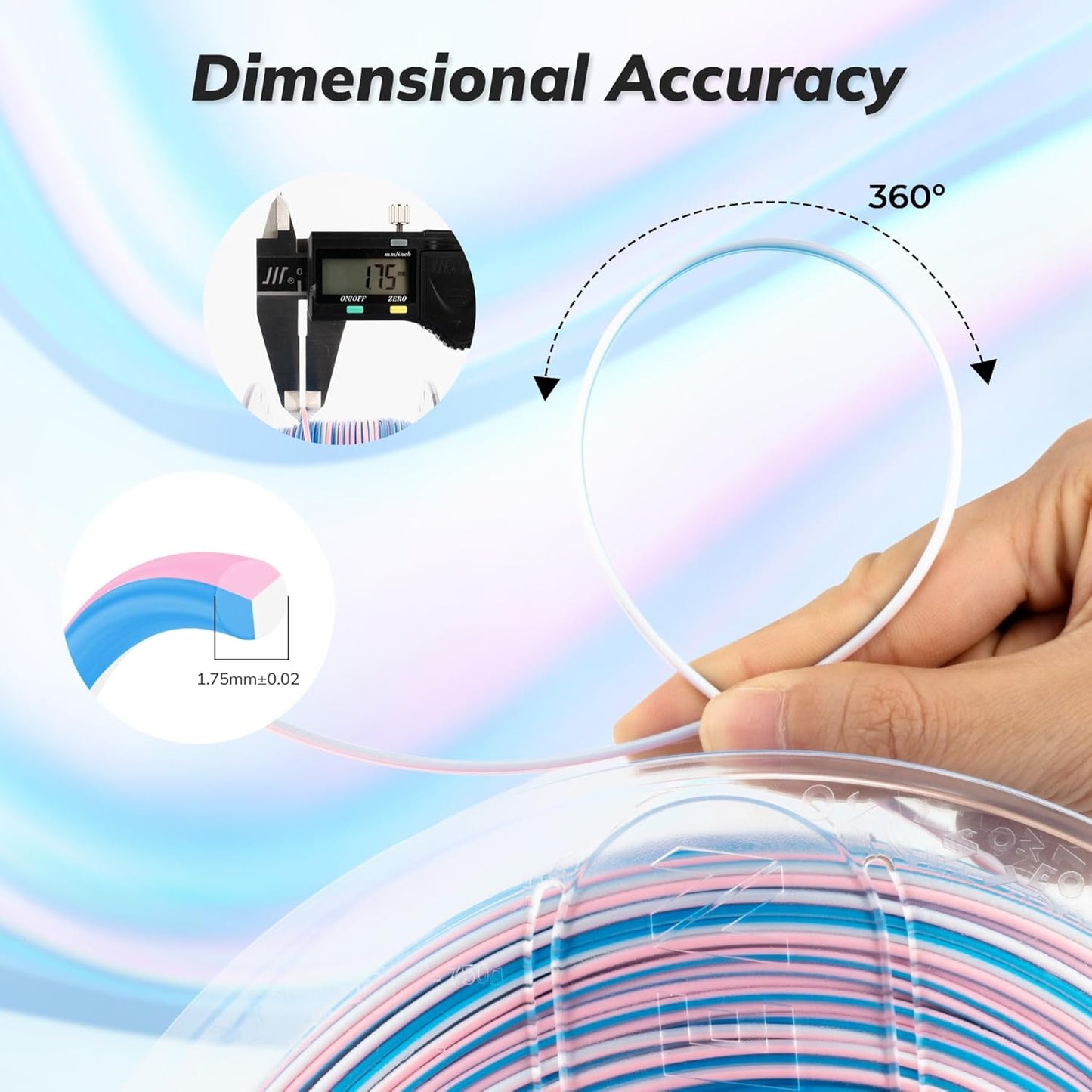 AMOLEN Silk PLA 3D Printer Filament Bundle, Shiny Multicolor Rainbow Filament 1.75mm Pack, Fast Color Change 3D Printing Filament, Red White & Blue Pink White, 1KG X 2 Spools