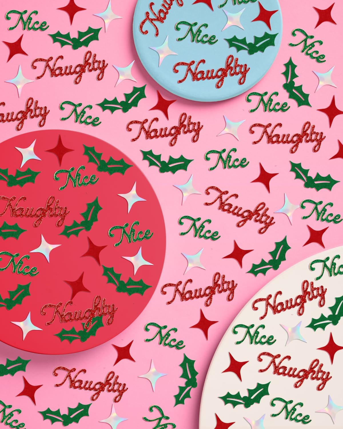 xo, Fetti Naughty + Nice Confetti | Red + Green Glitter - 200 pcs | Winter Decorations, Christmas Table Decor, Holiday Party Supplies, Xmas Tablescape