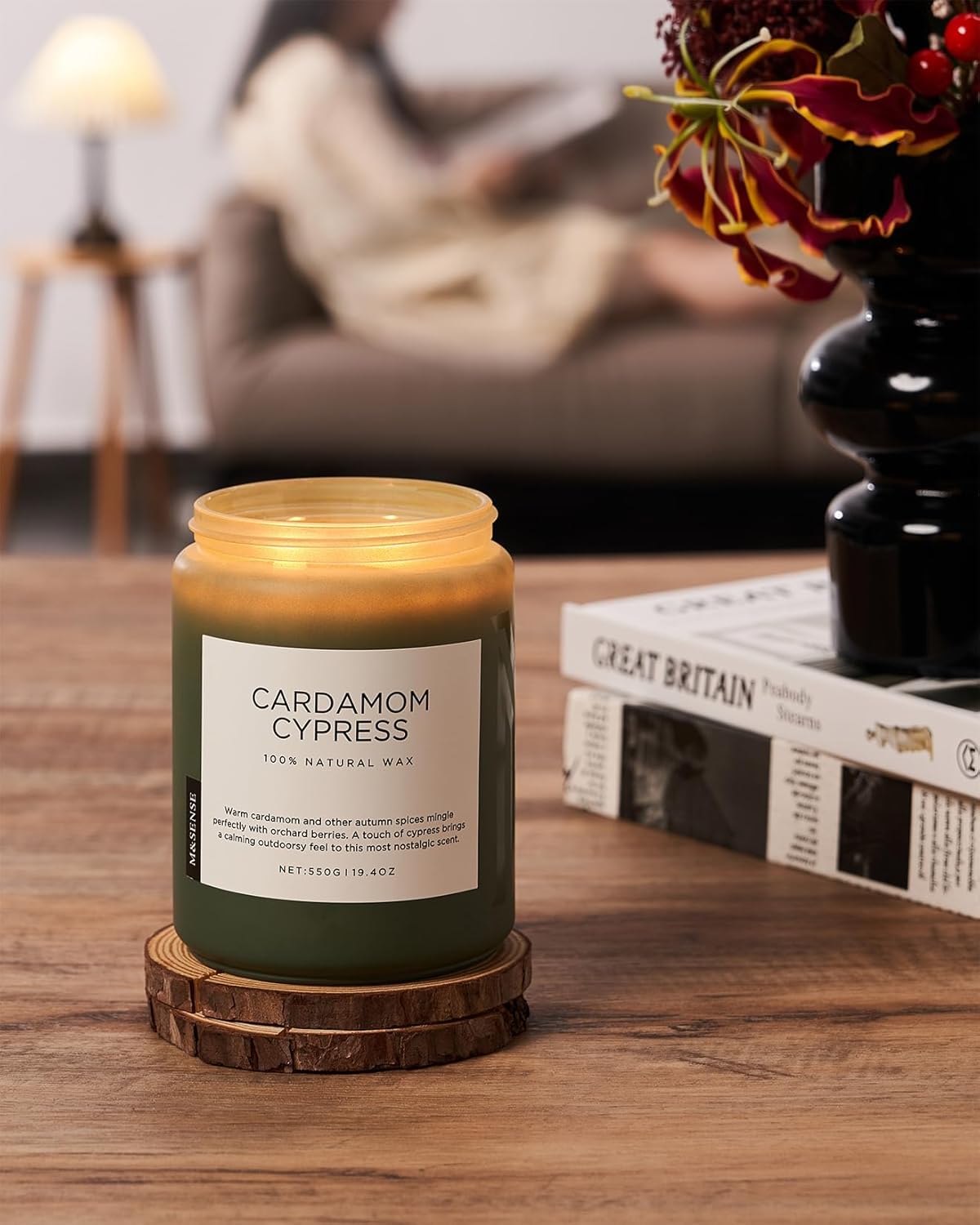 M&SENSE Spice Cardamom Cypress Large Soy Candles for Home Scented 2 Wick Large Soy Natural Candles 19.4oz 110 Hours Long Lasting Slow Burning, Christmas Holiday Woody Scented Winter Gifts