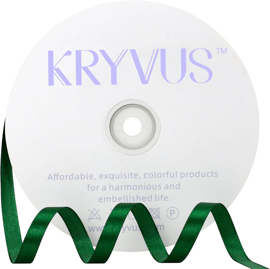 Green Satin Ribbon 3/8 inch X Continuous 100 Yards, Single Face Polyester Ribbon Perfect for Gift Wrapping, Flower Bouquet, Wedding Decor, Crafts, Bow Making, Sewing and More