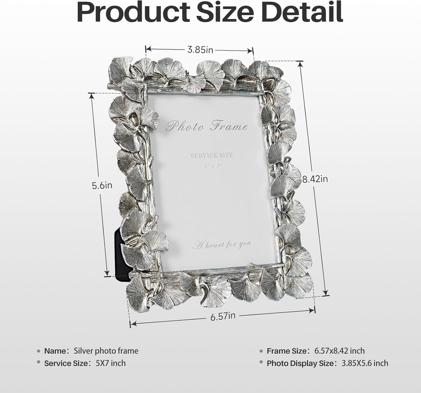 Cuspin Silver 5x7 Picture Frame, Vintage Silver Ornate Leaf Textured Hand-Crafted Resin Frames with Glass Front, Antique Photo Frame for Tabletop Display, Retro Design Home Decor