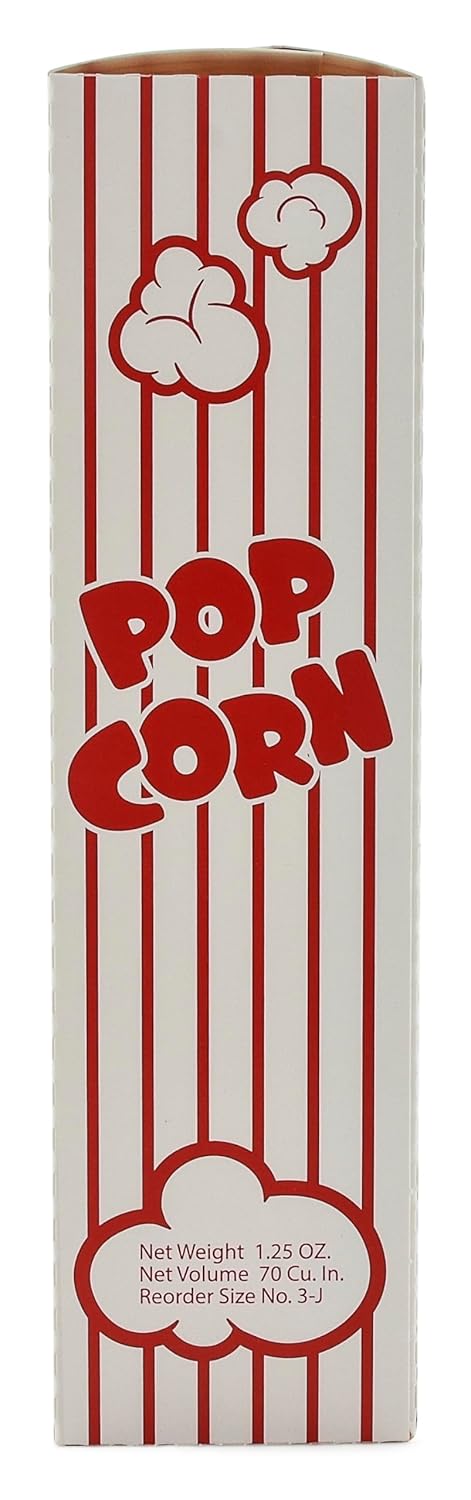Snappy 3J Red & White Striped Close Top Popcorn Boxes for Movie Night Supplies, Popcorn Boxes Bulk 50 Count, Movie Night Popcorn Boxes 1.25 oz. Capacity, 4.625” x 2” x 7.5” Popcorn Containers