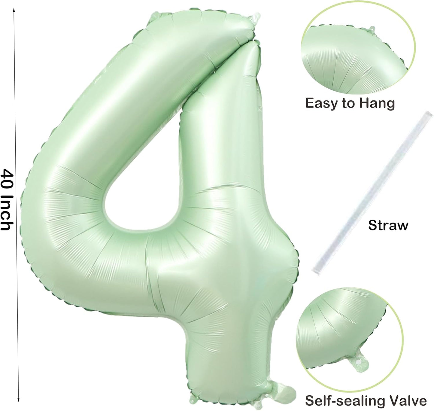 40 inch Olive Green Number 4 Large Foil Number Balloons Set 0-9, Olive Green 4 Helium Balloons for Girls Boys 4th 14th 24th Birthday Anniversary Graduation Jungle Safari Party Decoration Supplies