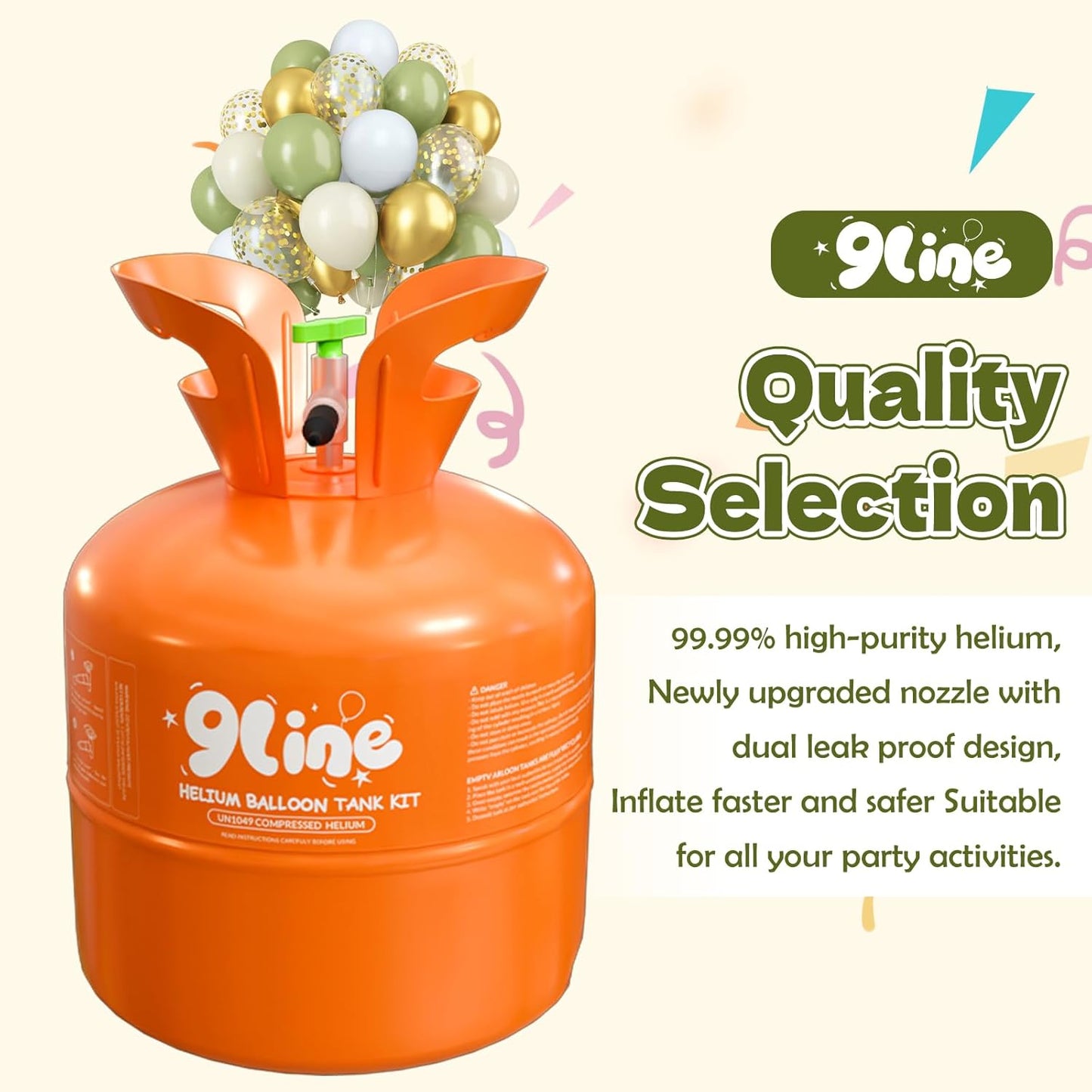 9Line 13L Helium Tank Up To 50 Latex Balloons,Helium Tank For Balloons At Home,50 12-Inch Avocado Green Latex Balloons, 17 Foil Balloons, 1 5.9X3.6Ft Backdrop, 8 Accessory Tools